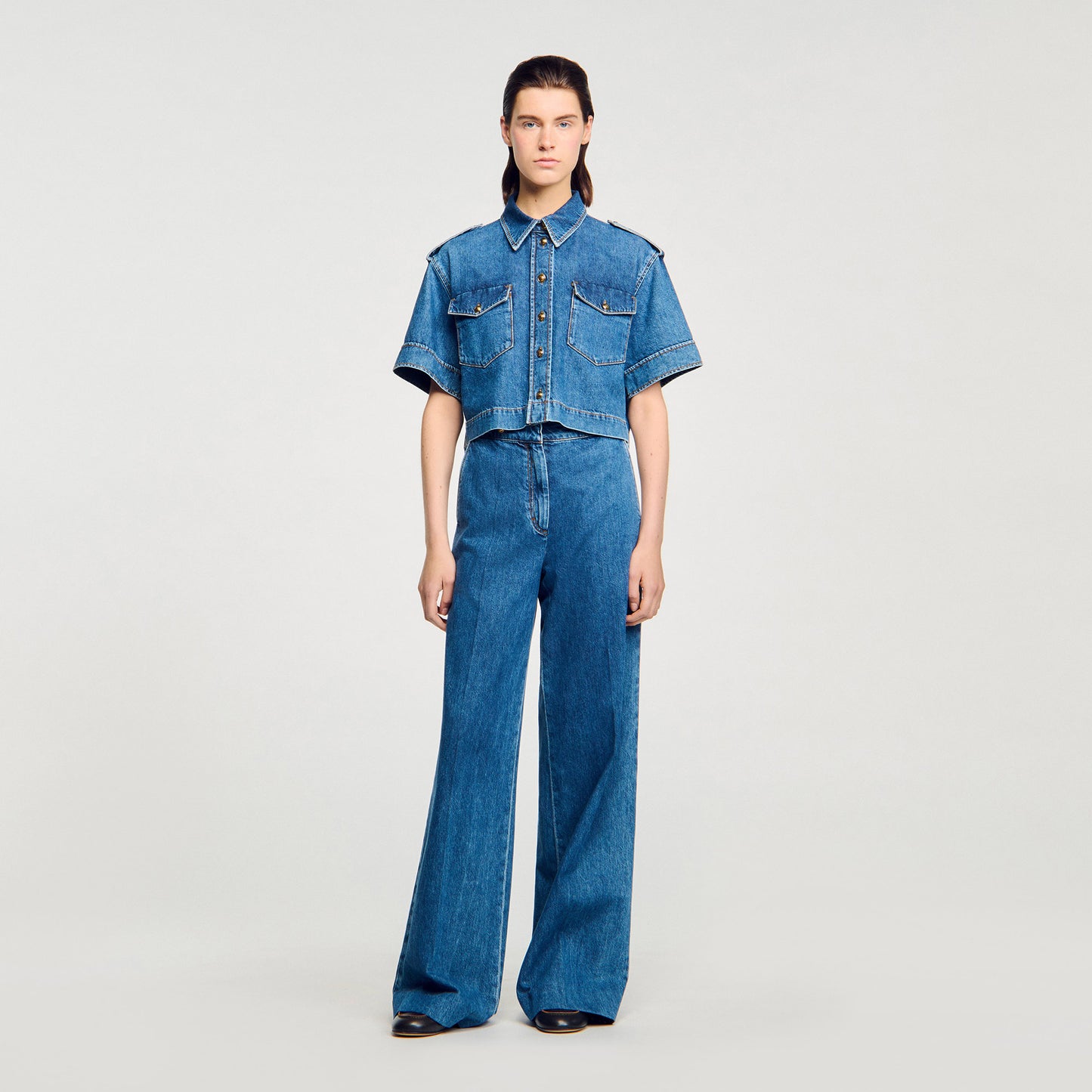 Athena Cropped Denim Shirt Blue Jean