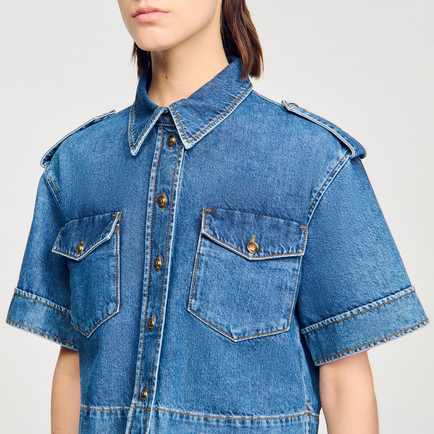 Athena Cropped Denim Shirt Blue Jean