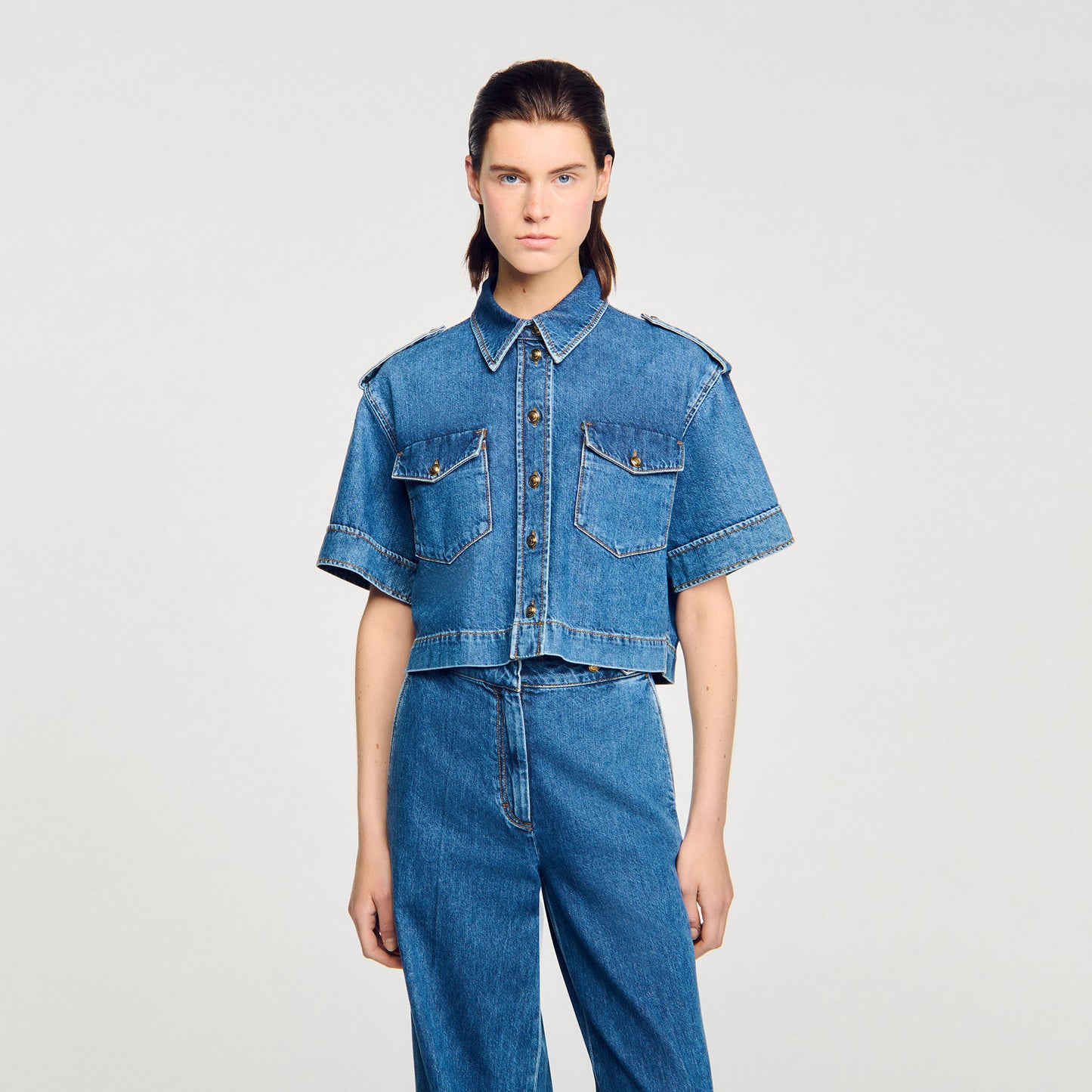 Athena Cropped Denim Shirt Blue Jean