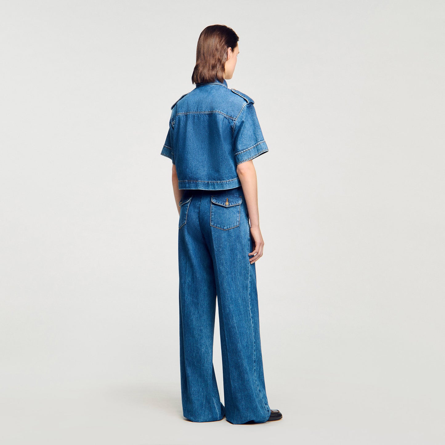 Athena Cropped Denim Shirt Blue Jean