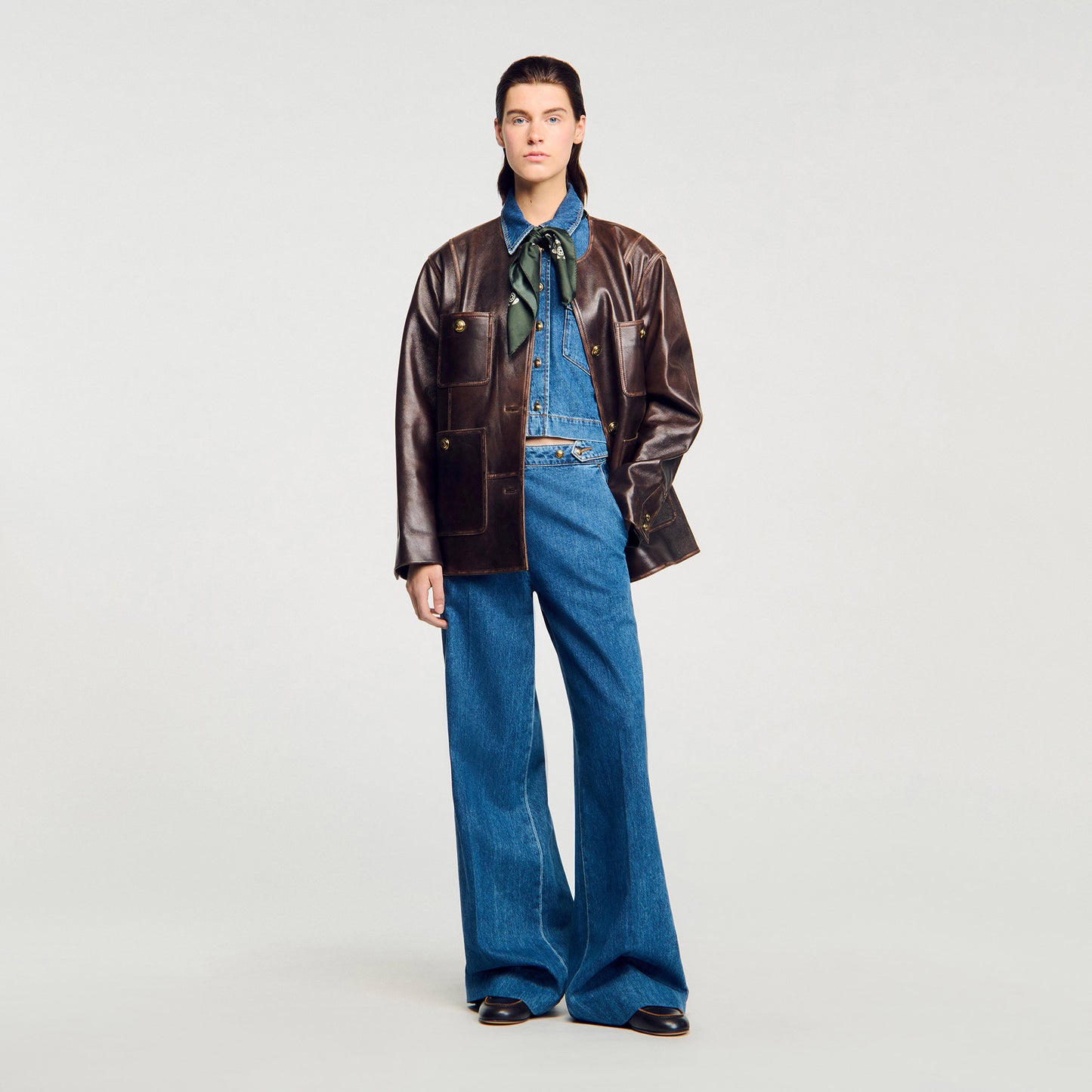 Athena Cropped Denim Shirt Blue Jean