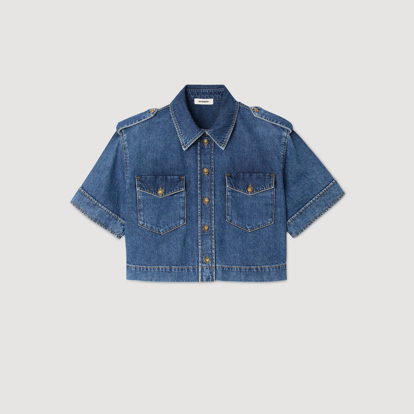 Athena Cropped Denim Shirt Blue Jean