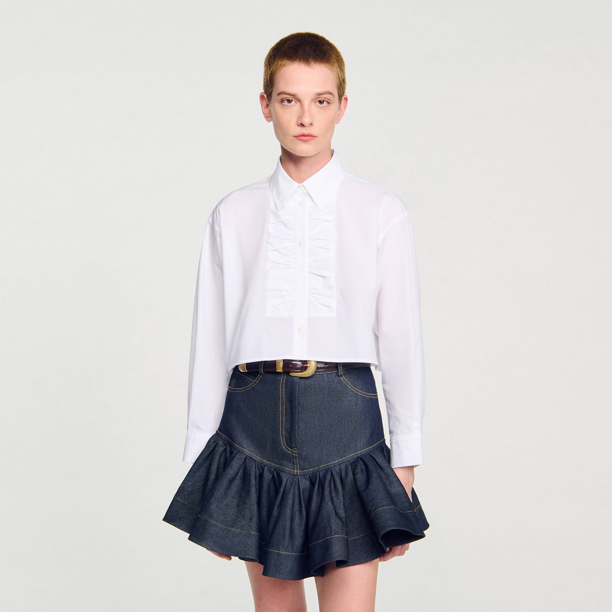 Noeuela Cropped Shirt With Bow Details White