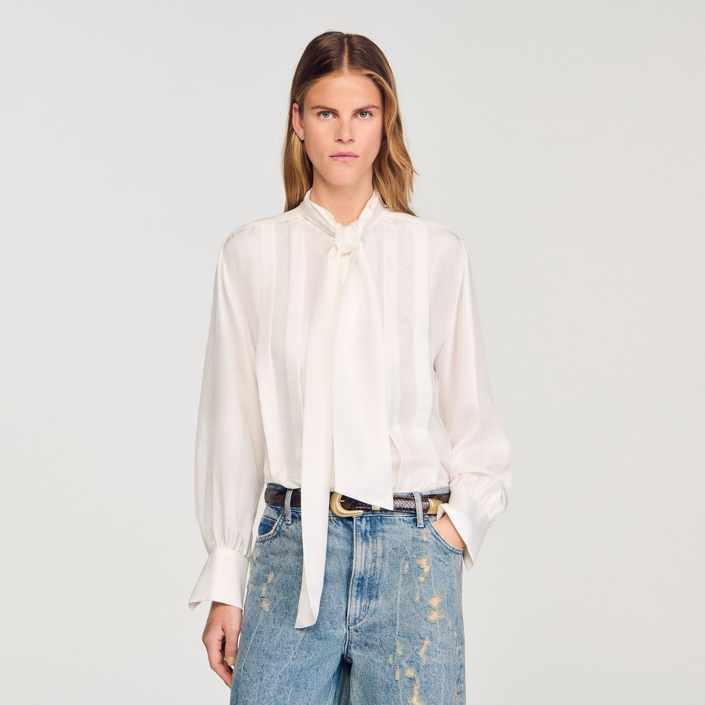 Ambra Silk Lavallière Shirt Ecru