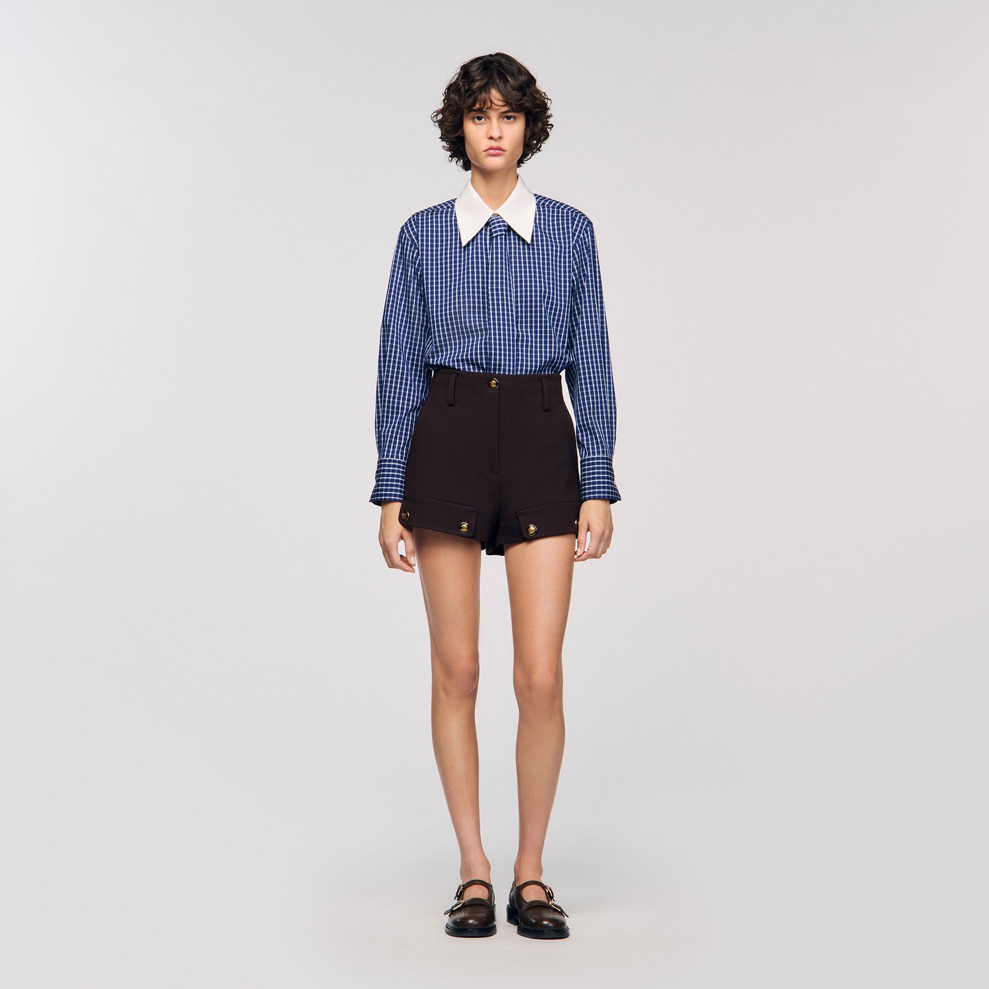 Eulalie Check Shirt With Tie Blue / Black