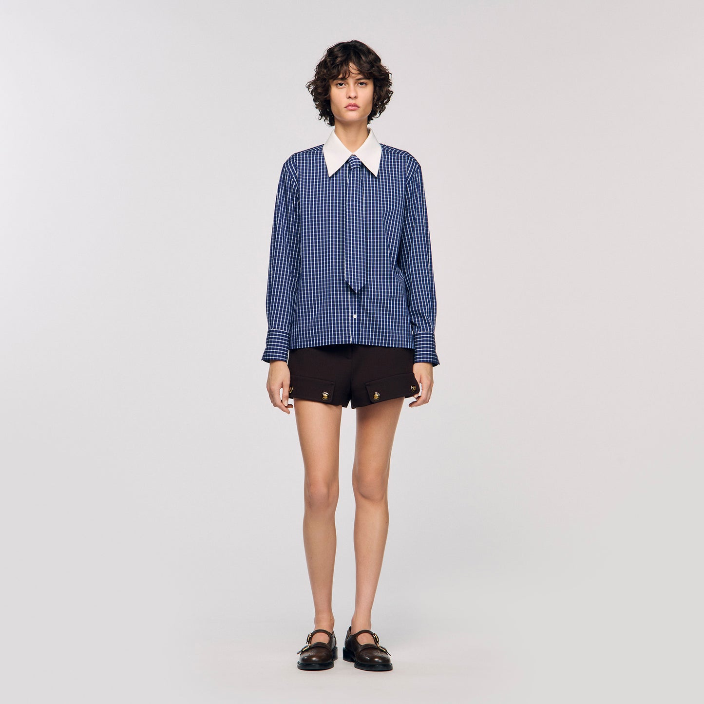 Eulalie Check Shirt With Tie Blue / Black
