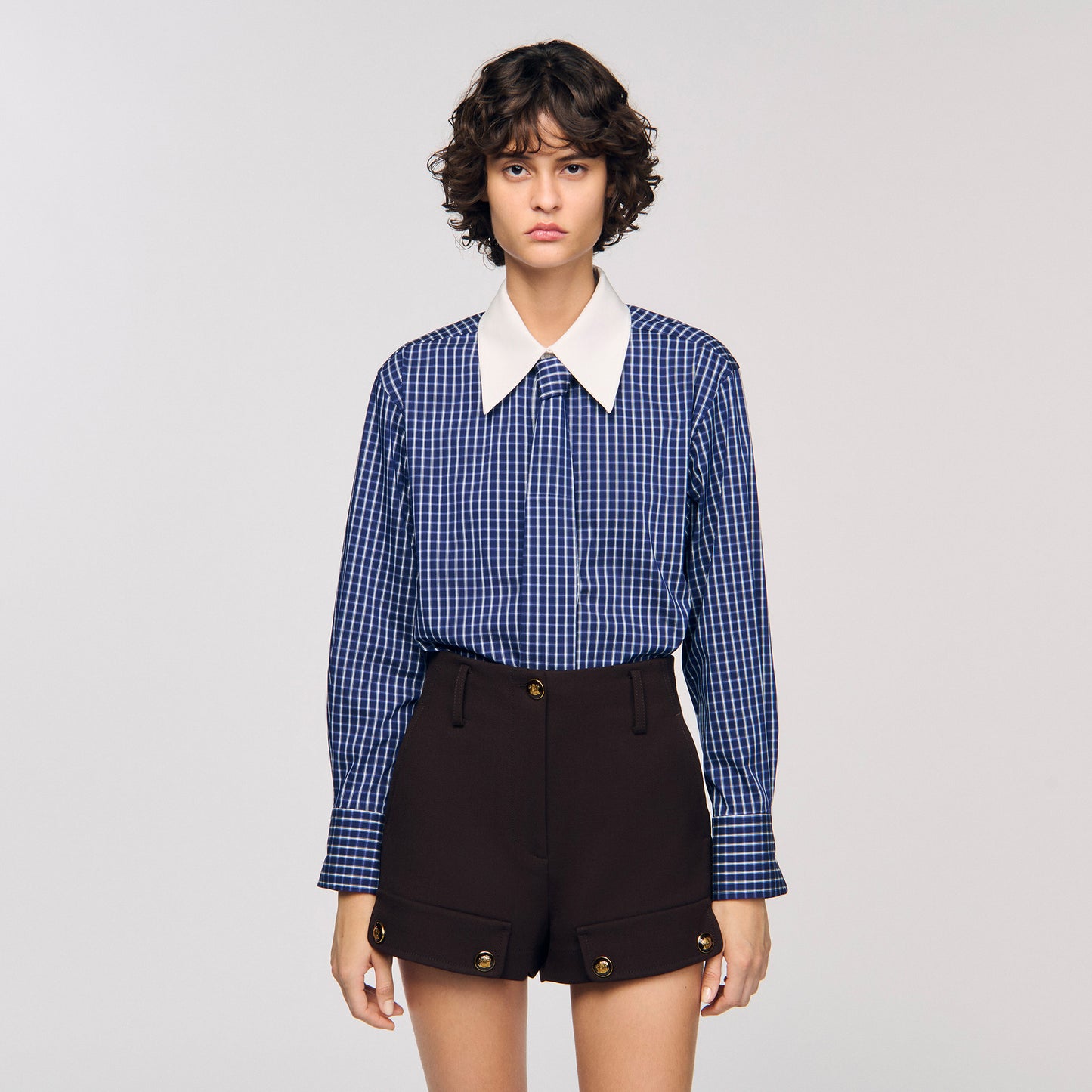 Eulalie Check Shirt With Tie Blue / Black