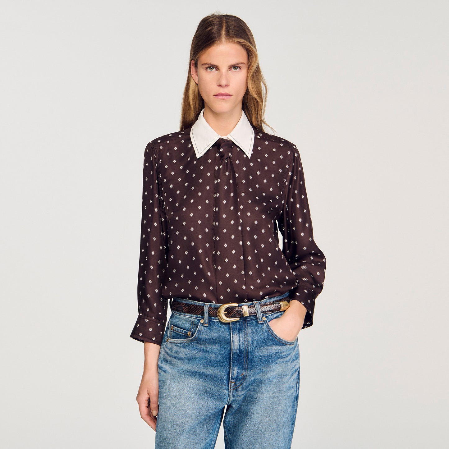 Tulipe Floaty Tie Print Shirt Brown / White