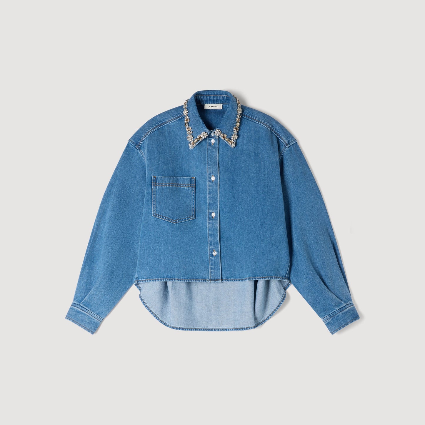 Carmella Denim Shirt With Rhinestones Blue Jean