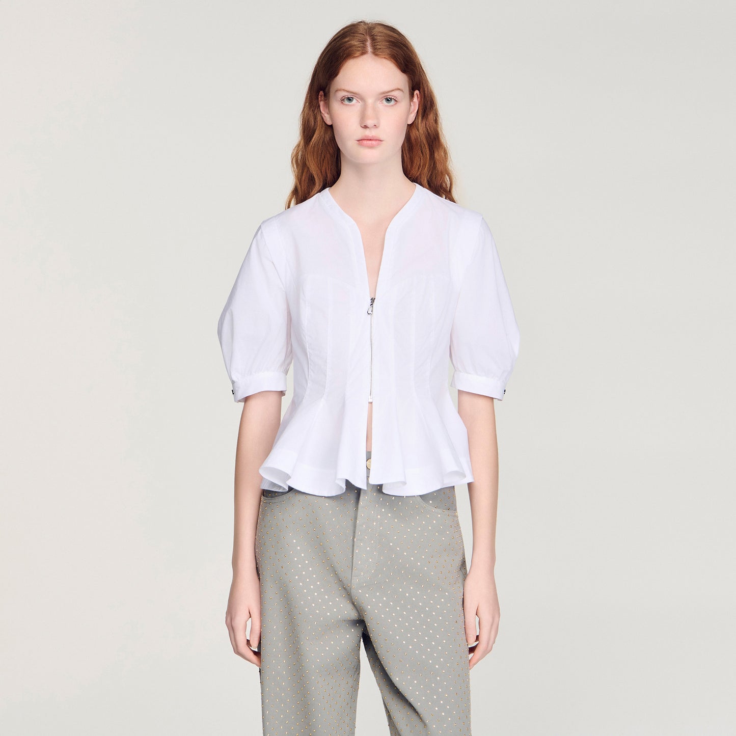 Elsie Zipped Peplum Shirt White