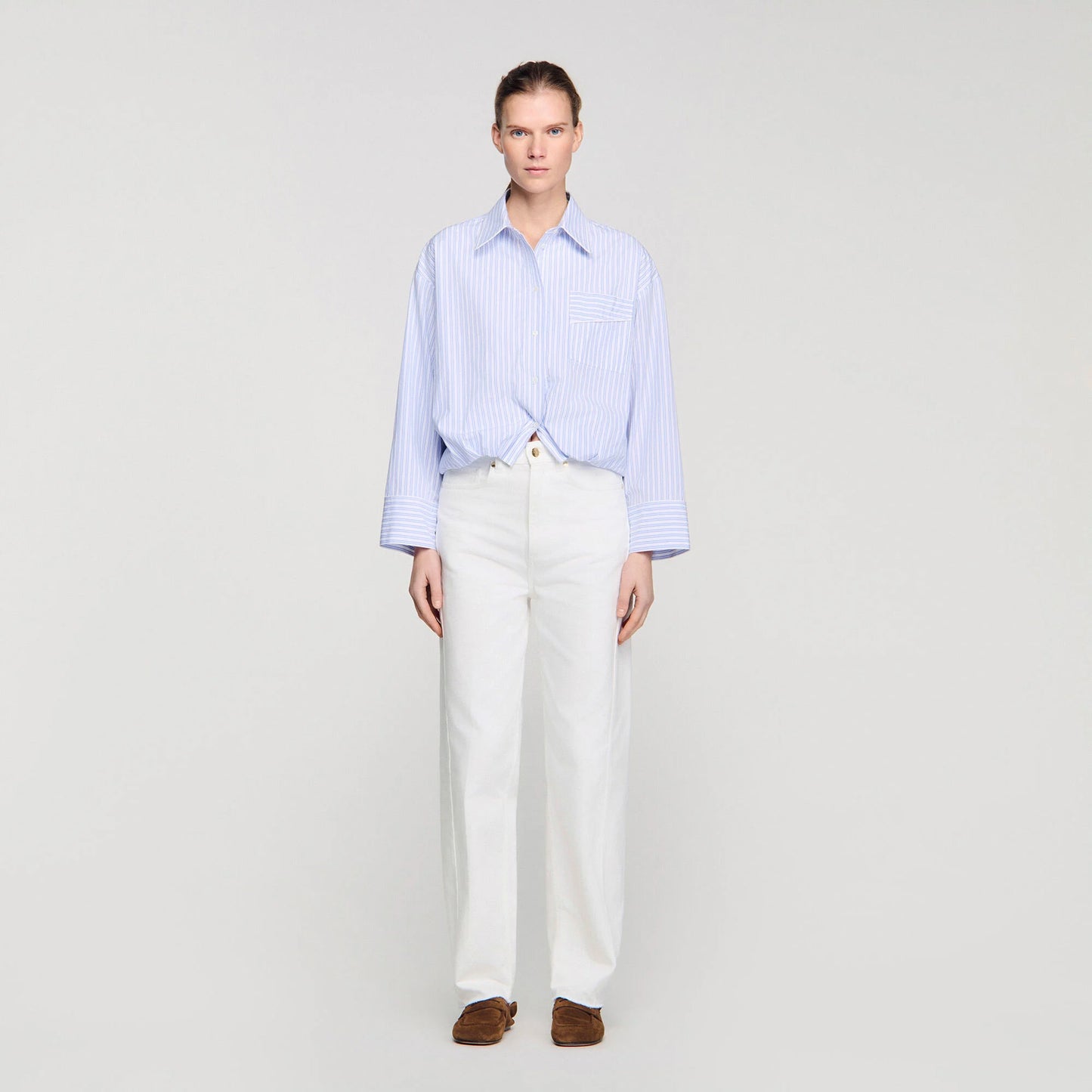 Jannat Cropped Striped Shirt Blu / White