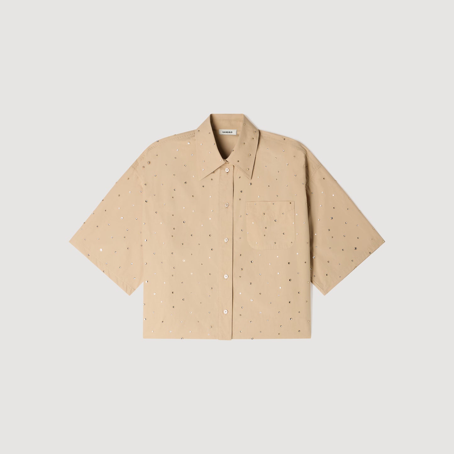 Rio Cotton Shirt With Rhinestones Beige