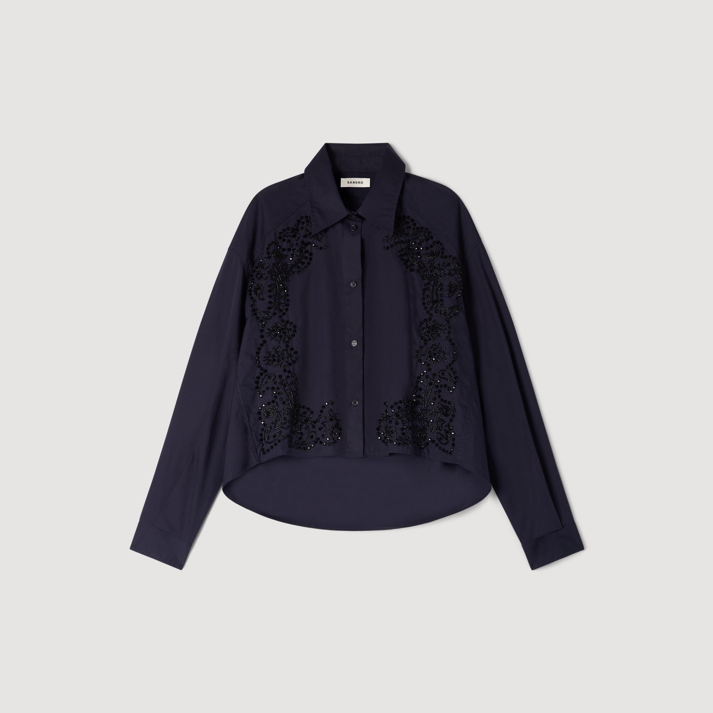 Tiana Floral Embroidered Cotton Shirt Navy Blue