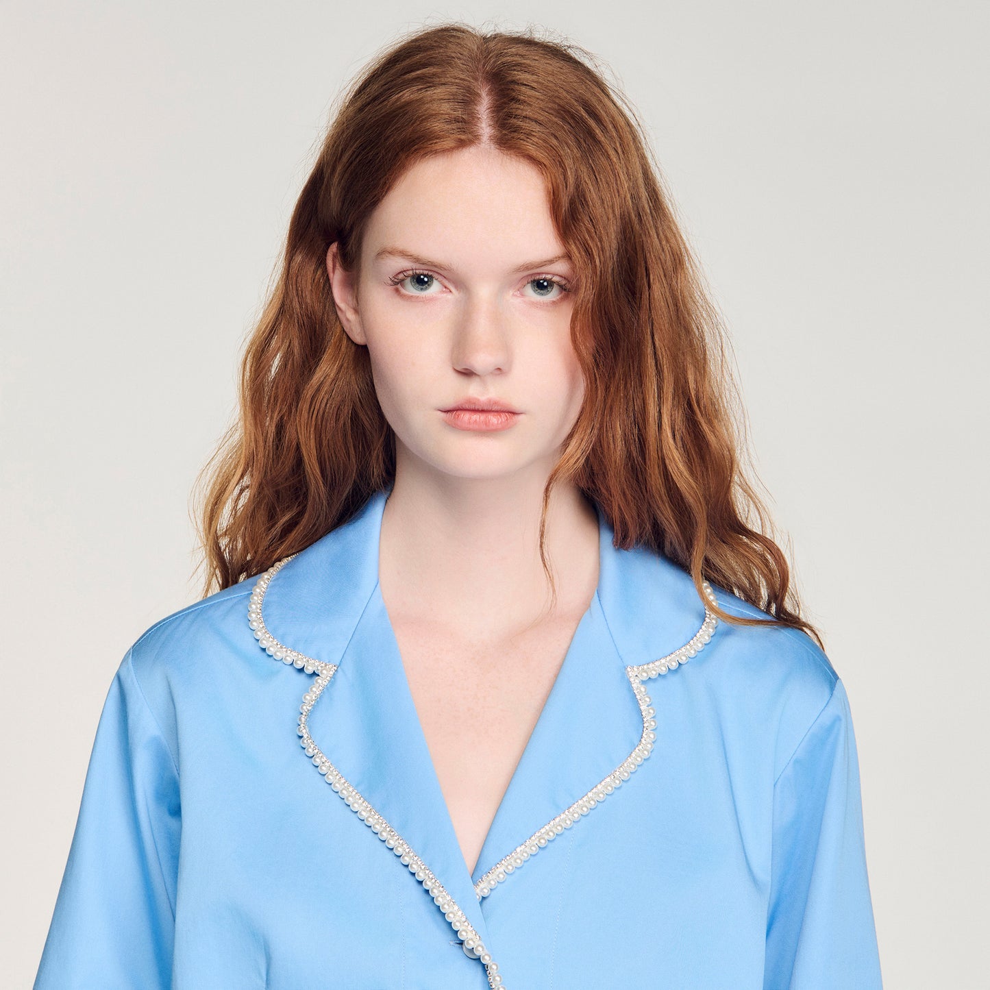 Torr Cotton Shirt With Beaded Trim Blue