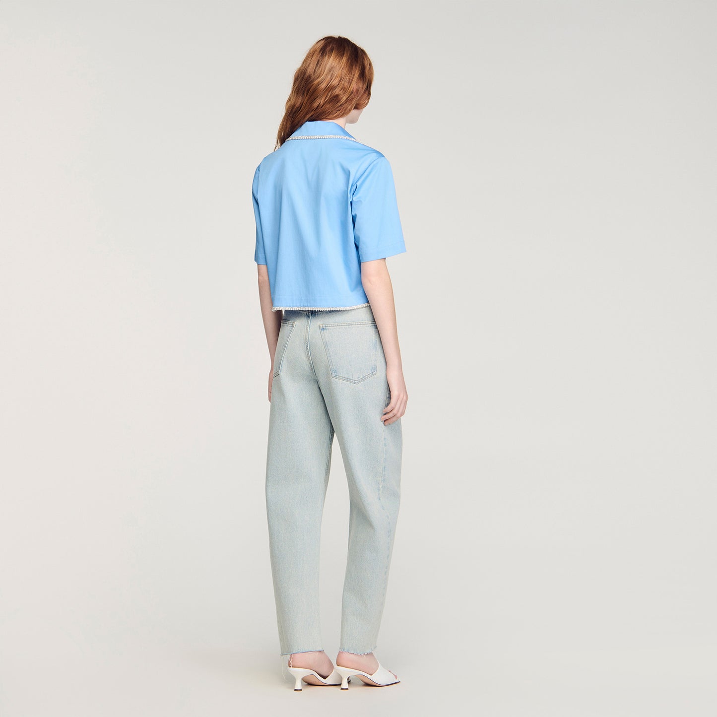 Torr Cotton Shirt With Beaded Trim Blue