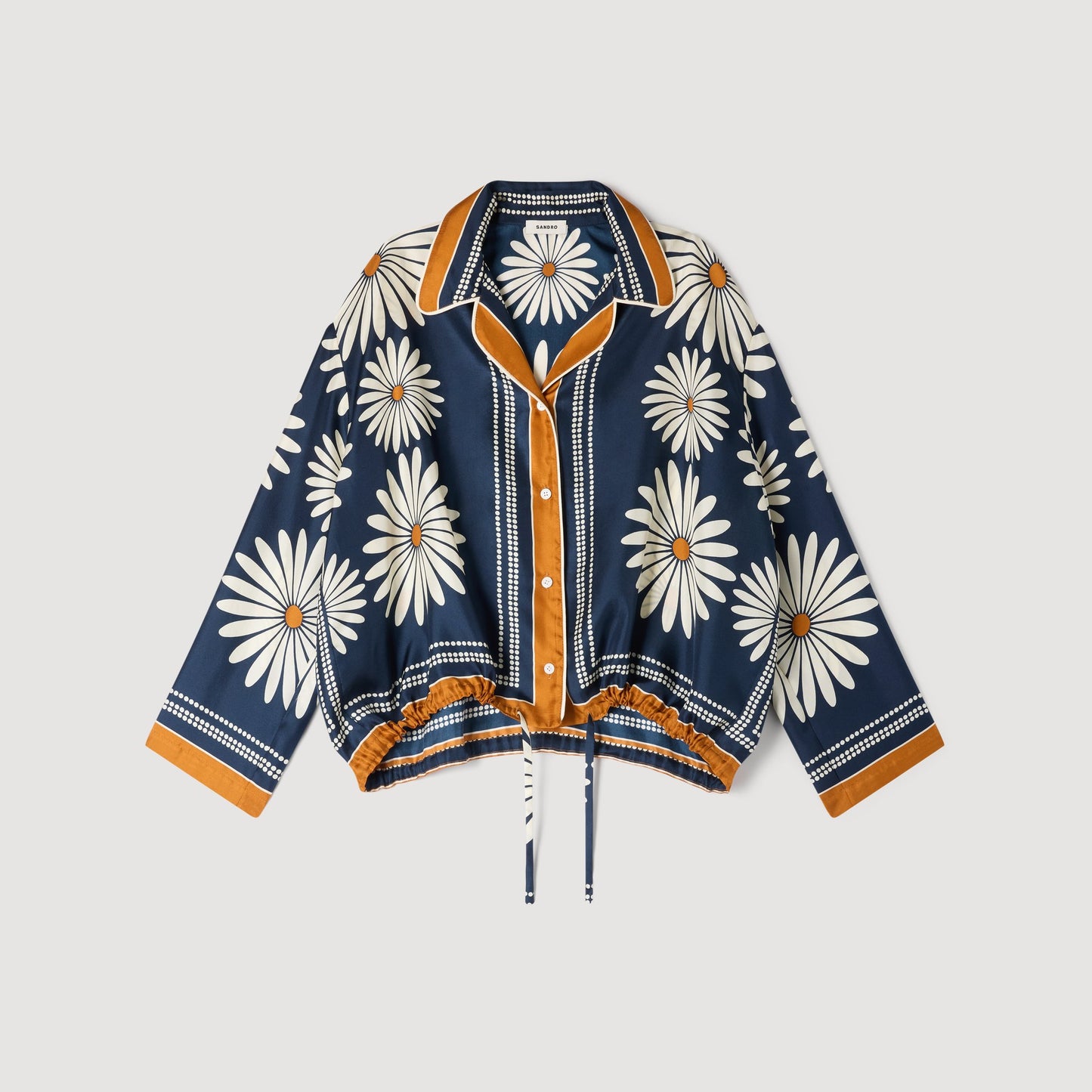 Dahlia Floral Print Silk Shirt Deep Blue / Ocher