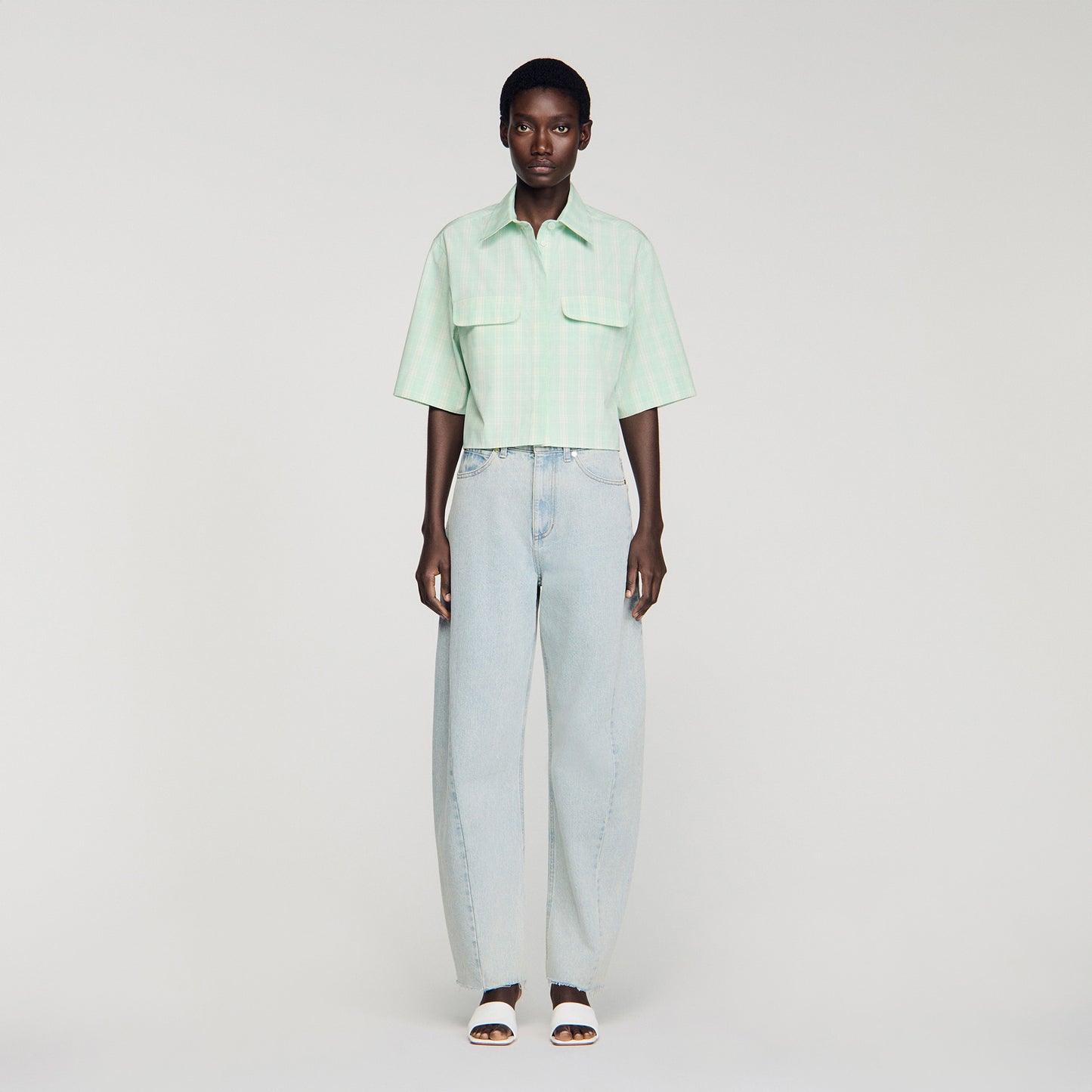 Kaia Short Checked Shirt GREEN / ECRU