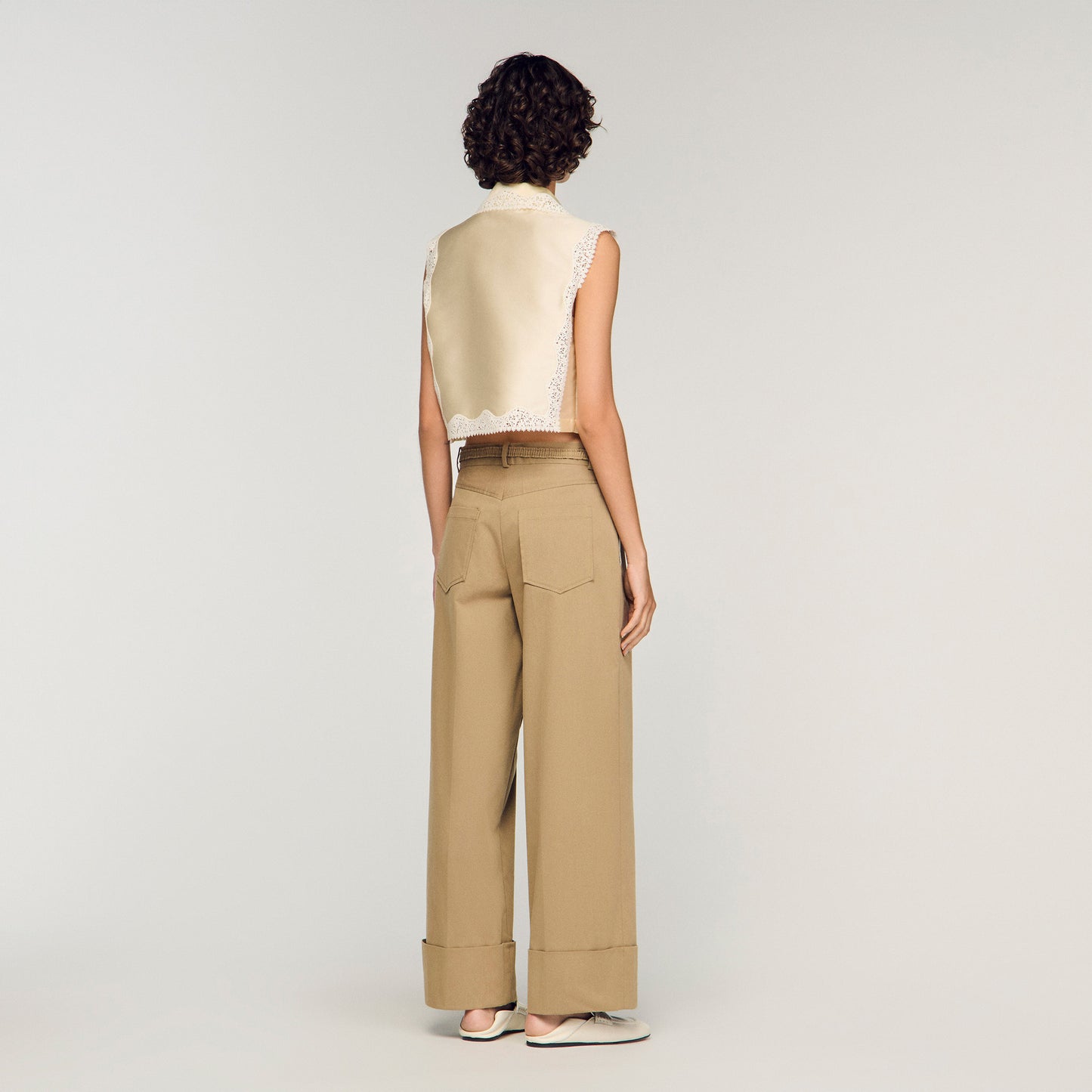 Cropped Shirt With Lace Details Ecru
