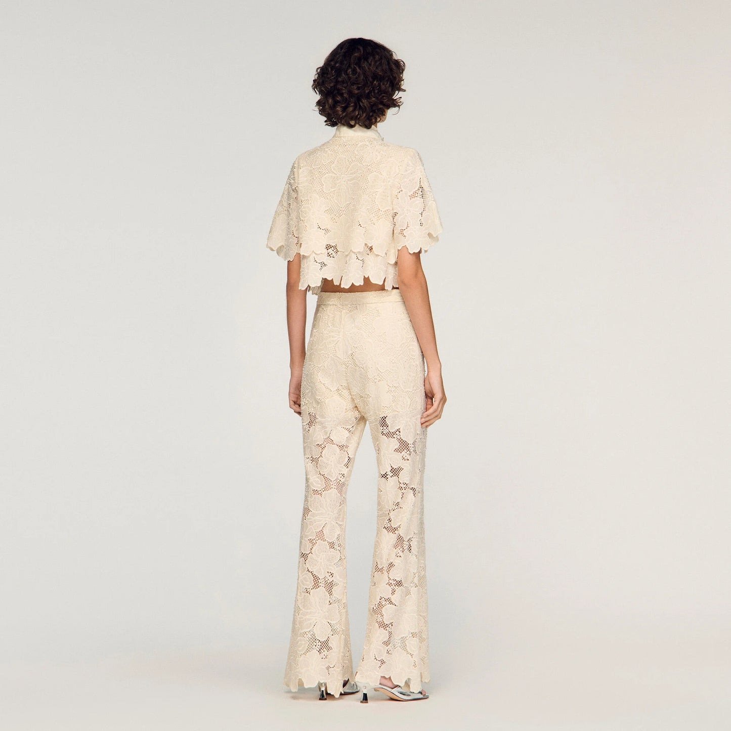 Ame Cropped Floral Guipure Shirt Ecru