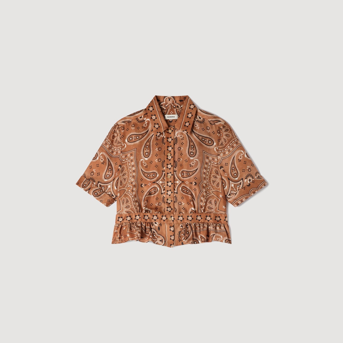 Bandana Print Cropped Shirt Brown Black