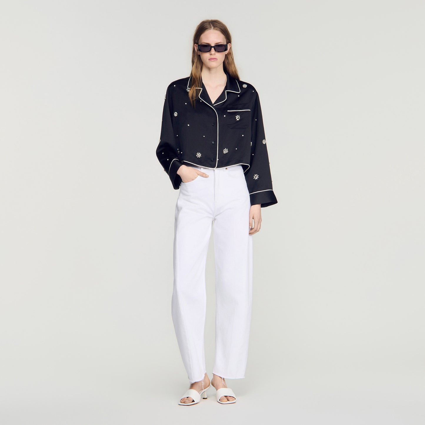 Nerissea Shirt with beads & rhinestones Black