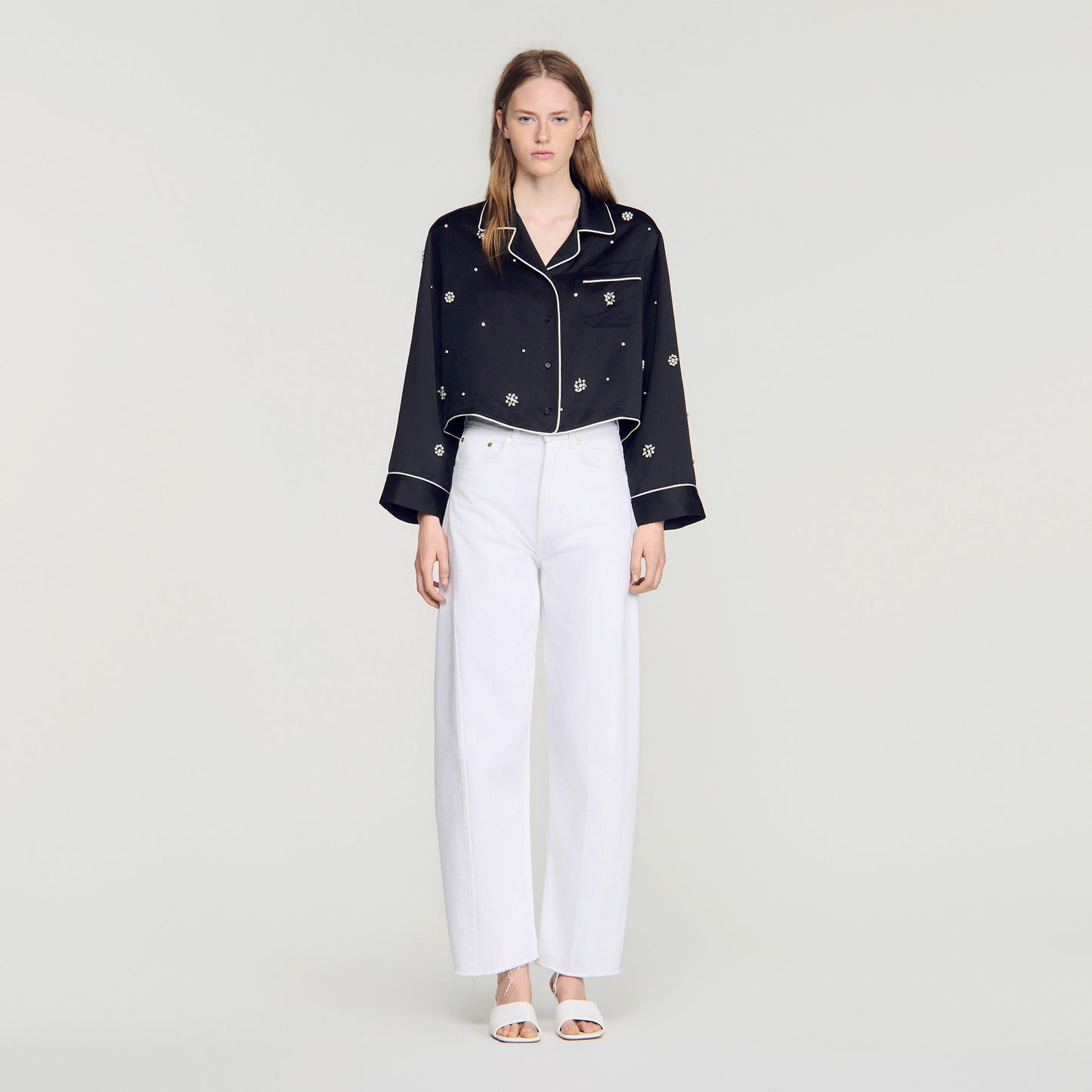 Nerissea Shirt with beads & rhinestones Black