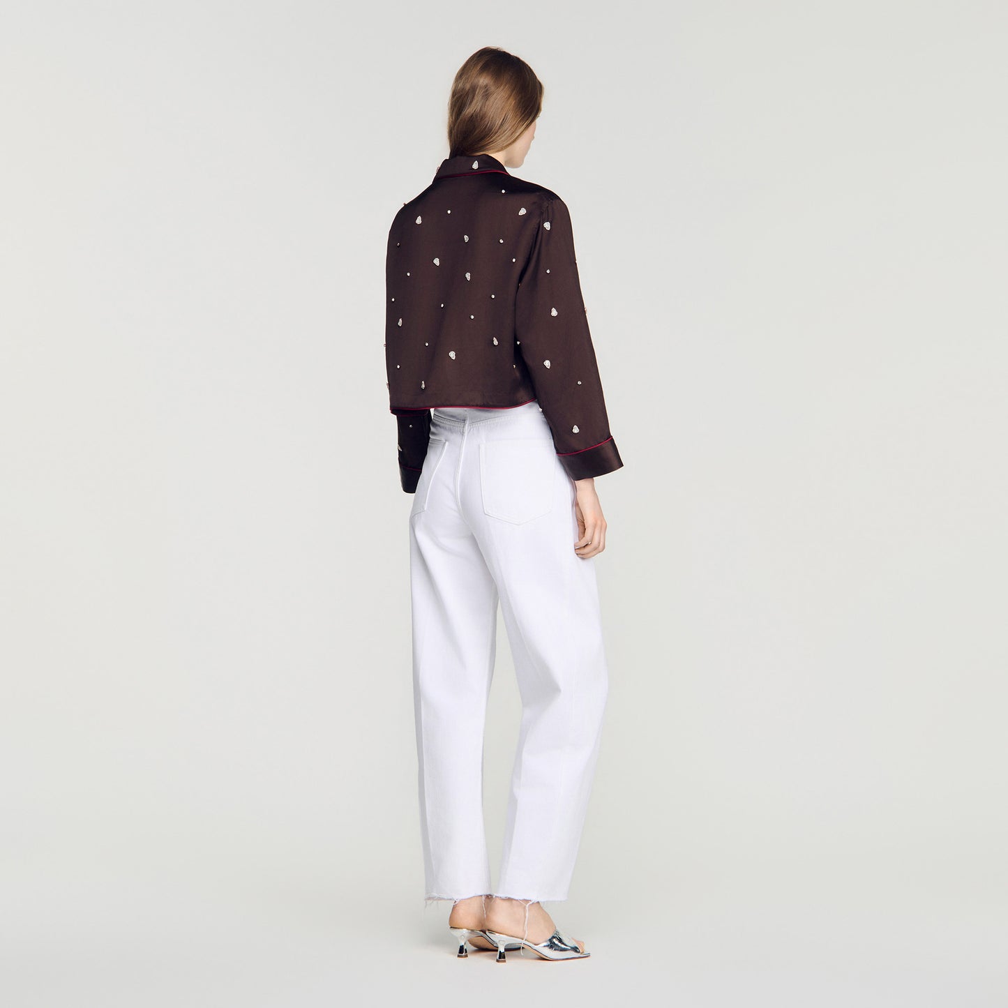 Kalinda Shirt with beads and rhinestones Brown