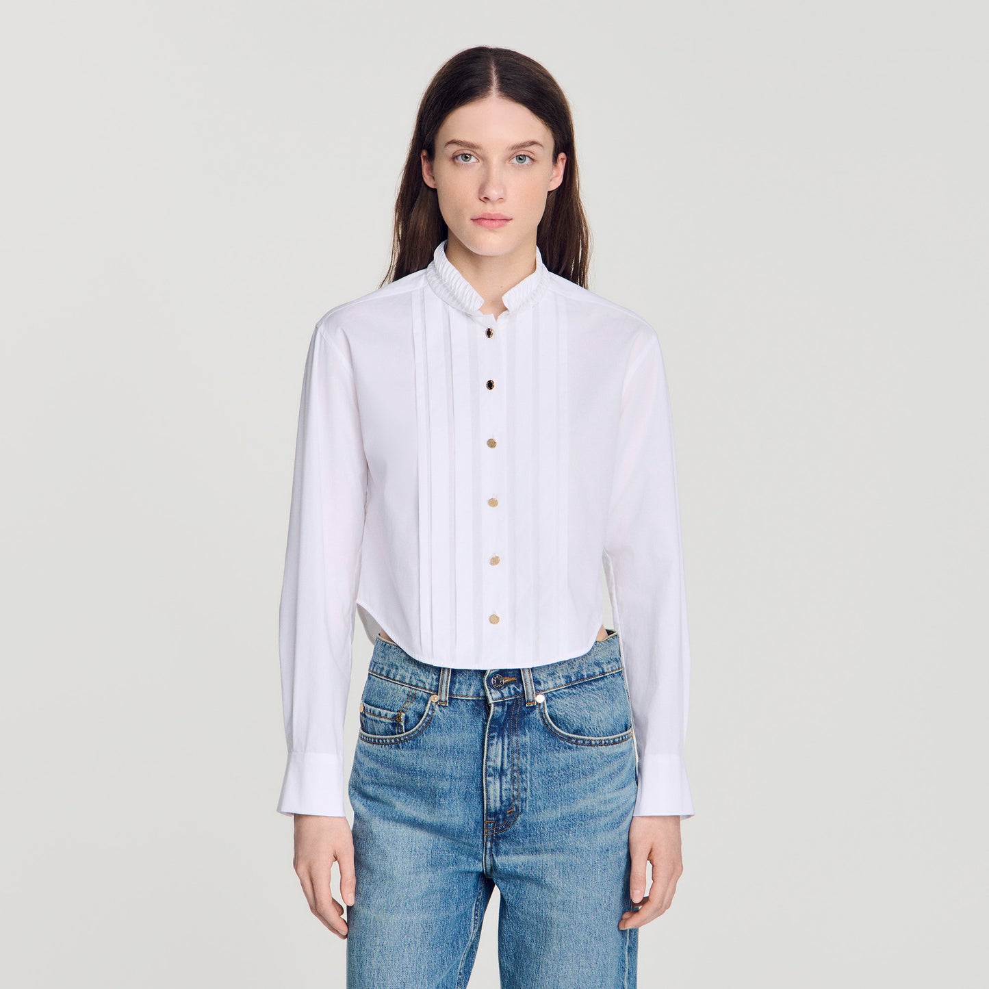 Abigail Pleated shirt with origami collar White