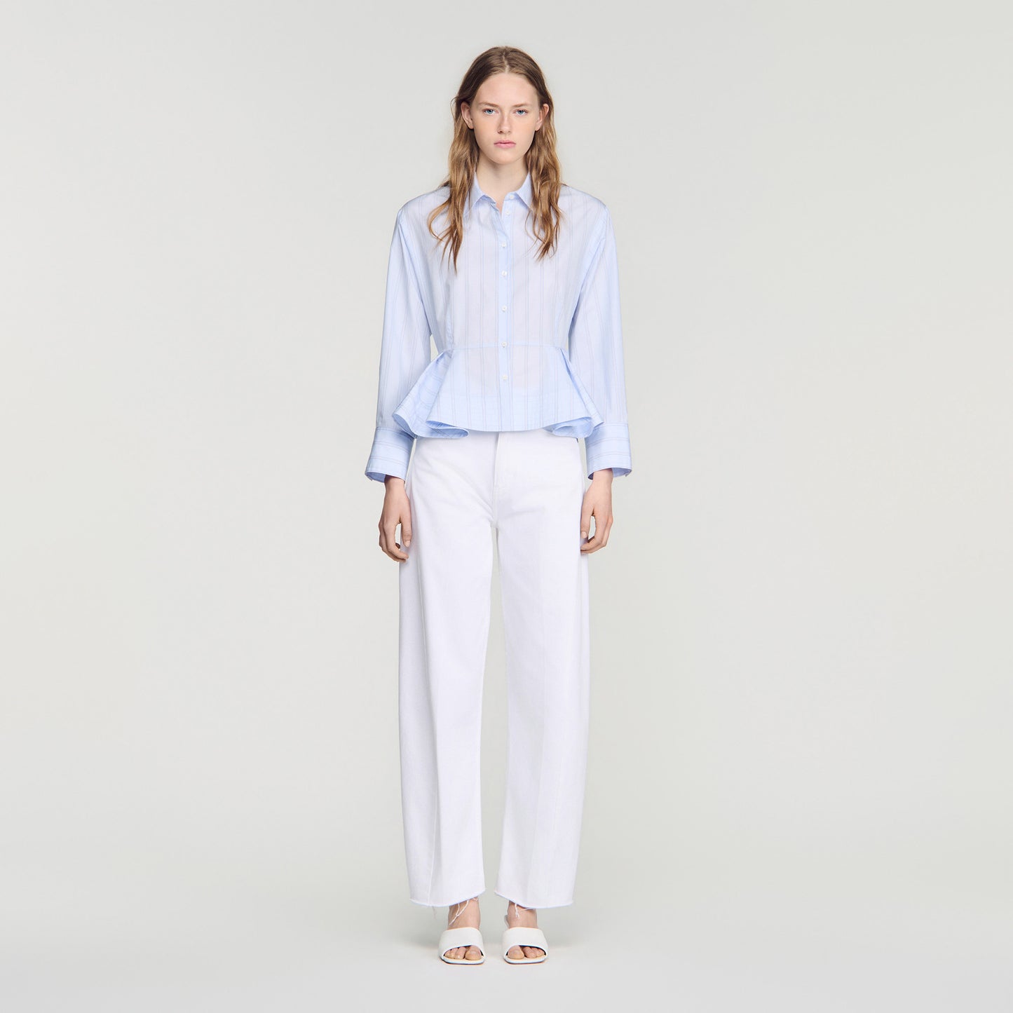Coralya Striped peplum shirt Sky Blue