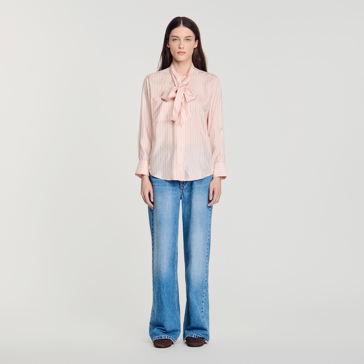 Miraluna Striped tie-neck shirt Light Pink