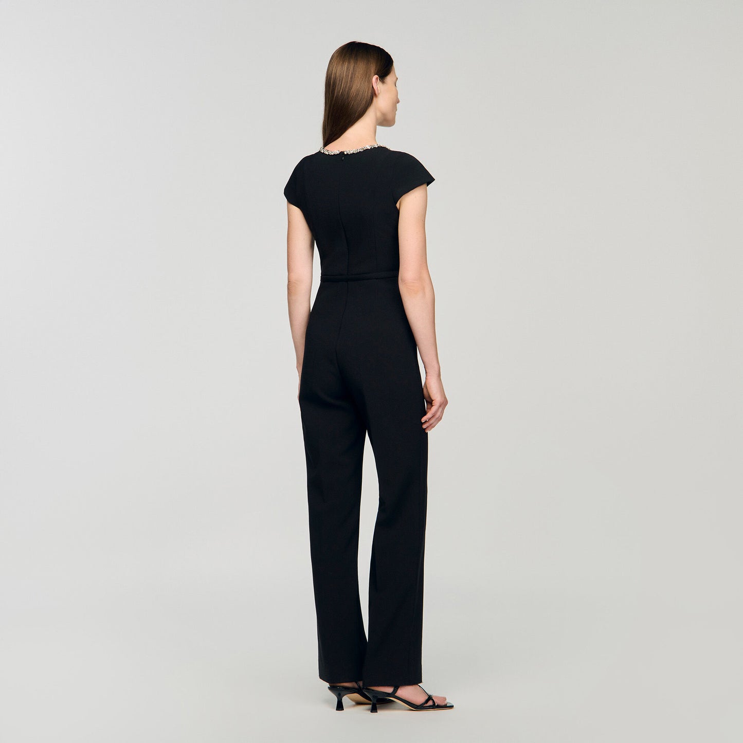 Odelia Jumpsuit With Rhinestone Collar Black