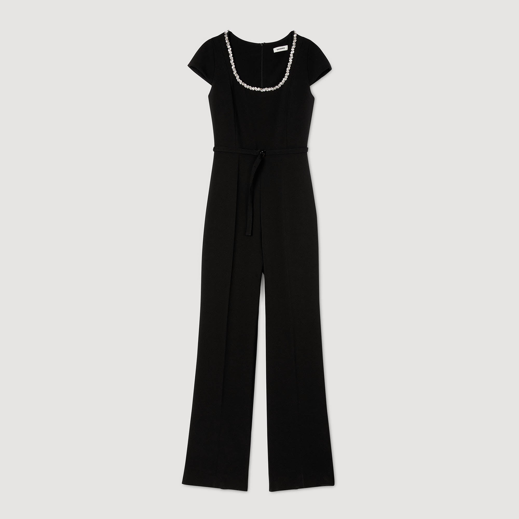 Odelia Jumpsuit With Rhinestone Collar Black