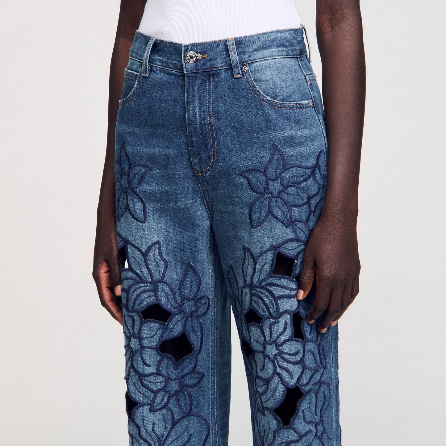 Spring Embroidered Jeans Blue Jean