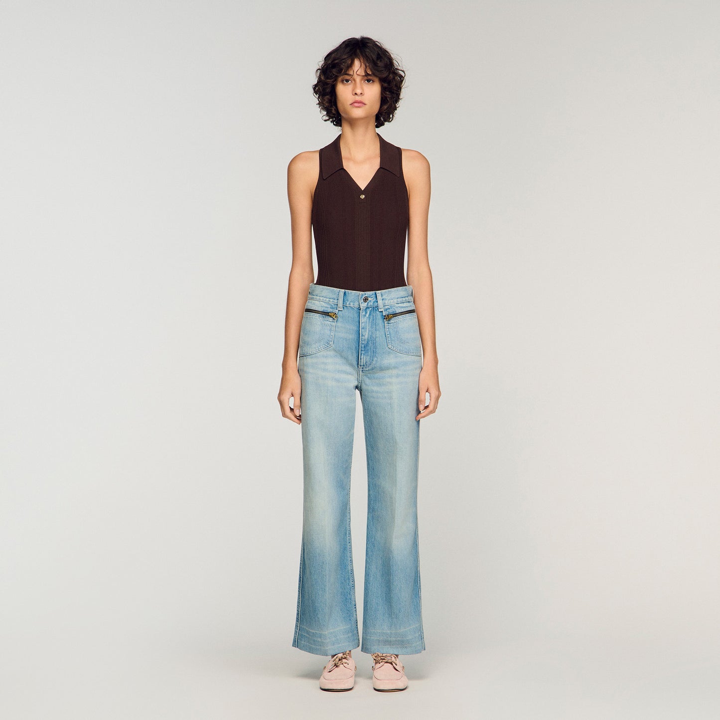 Harper Faded Straight Zipped Cotton Jeans Blue Jean
