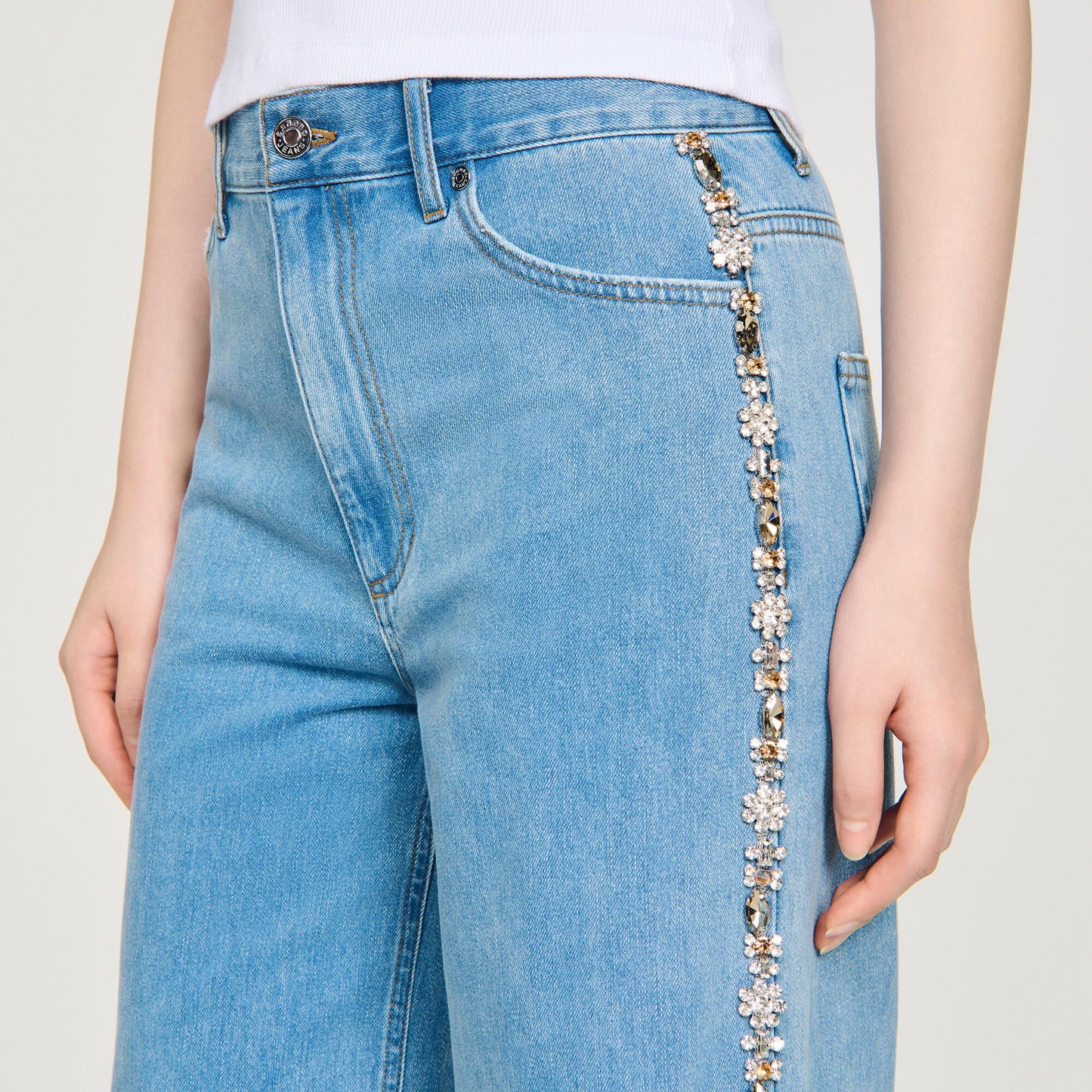 Calix Faded Straight-Leg Rhinestone Jeans Blue Jean
