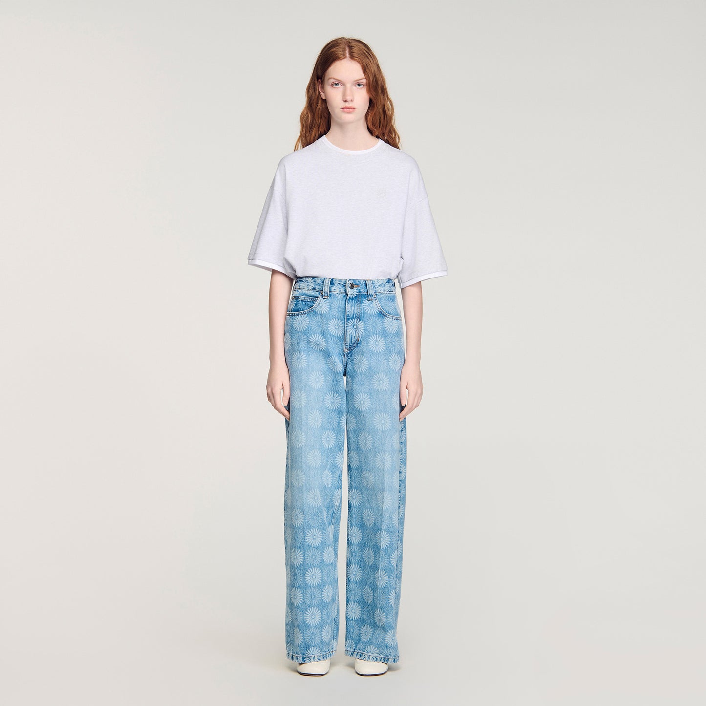 Seventies Wide-Leg Floral Print Jeans Blue Jean