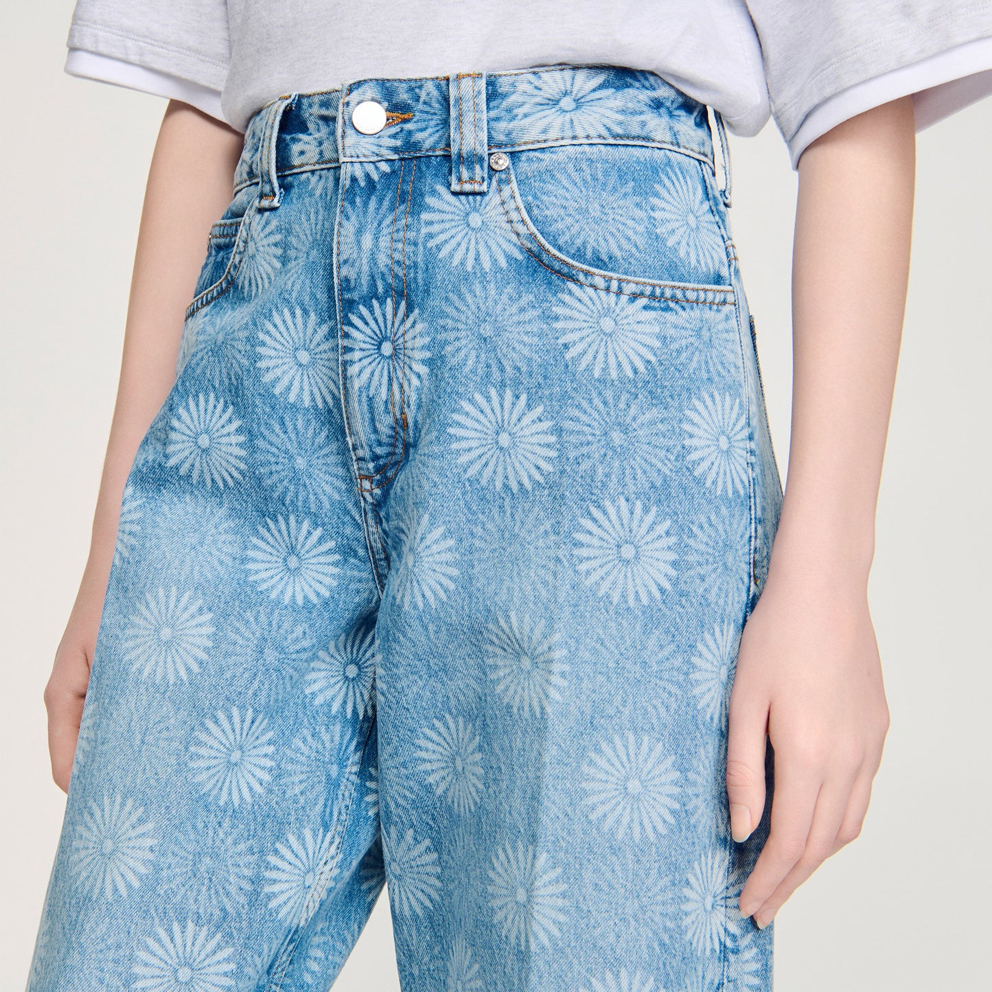 Seventies Wide-Leg Floral Print Jeans Blue Jean