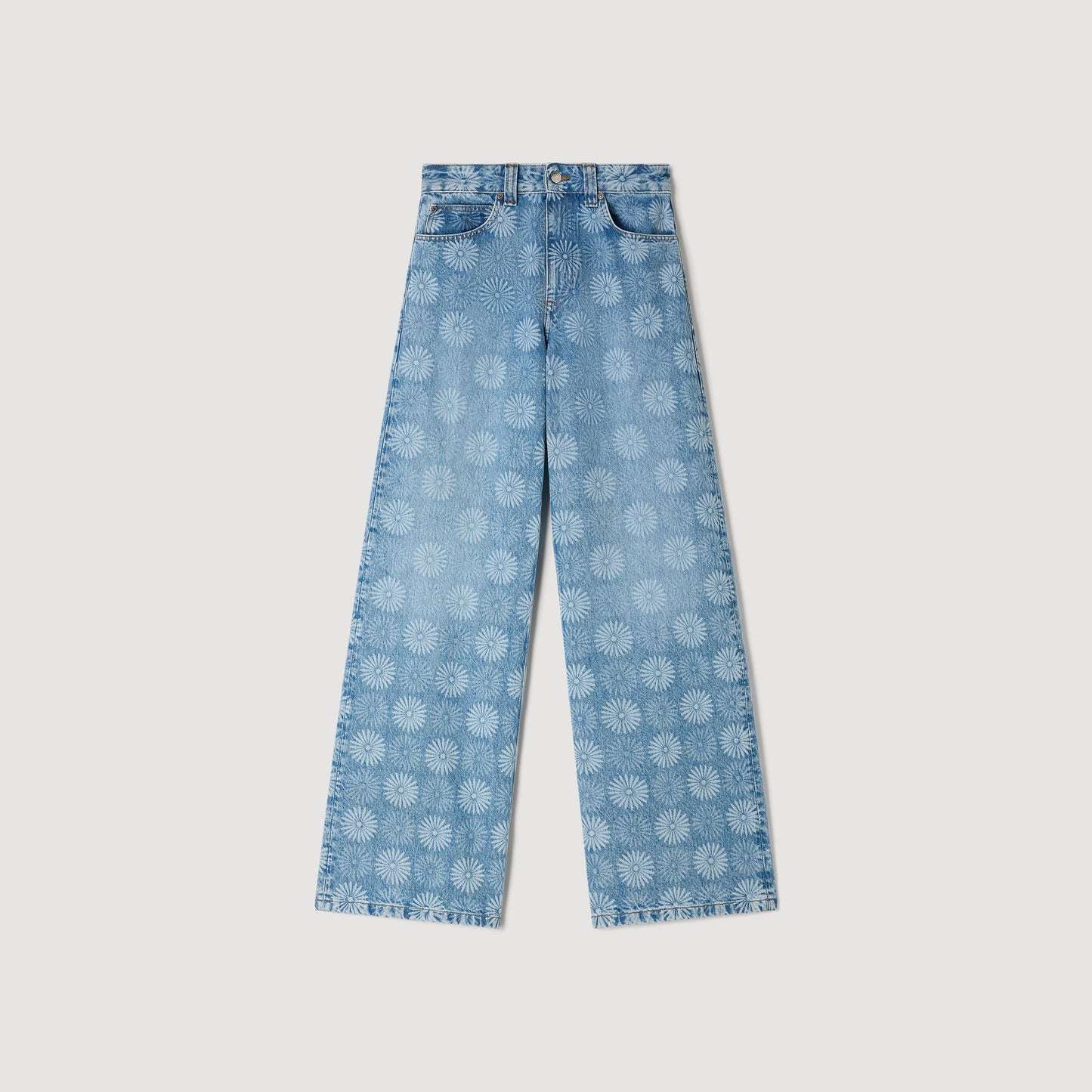 Seventies Wide-Leg Floral Print Jeans Blue Jean