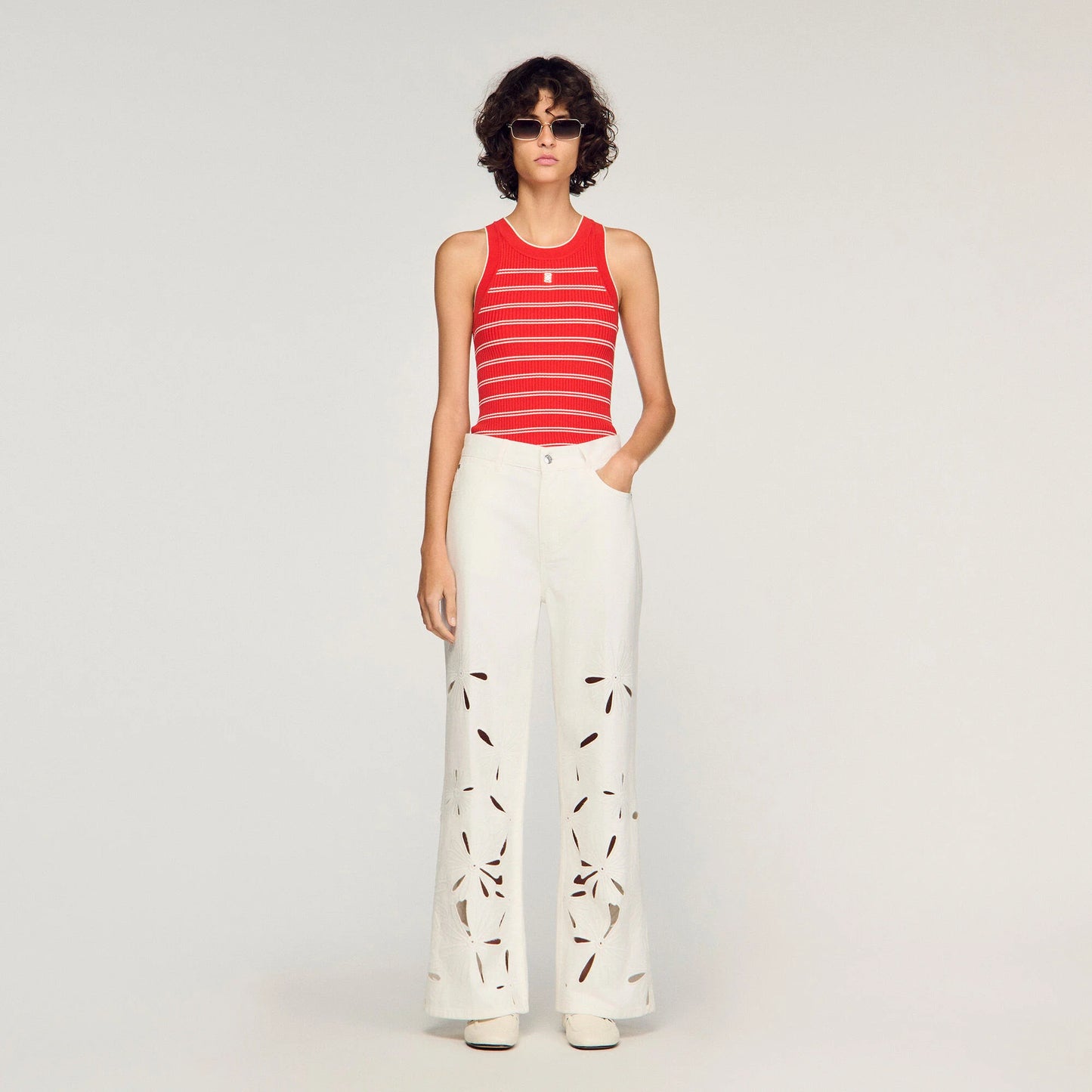 Flo Wide-Leg Embroidered Jeans White