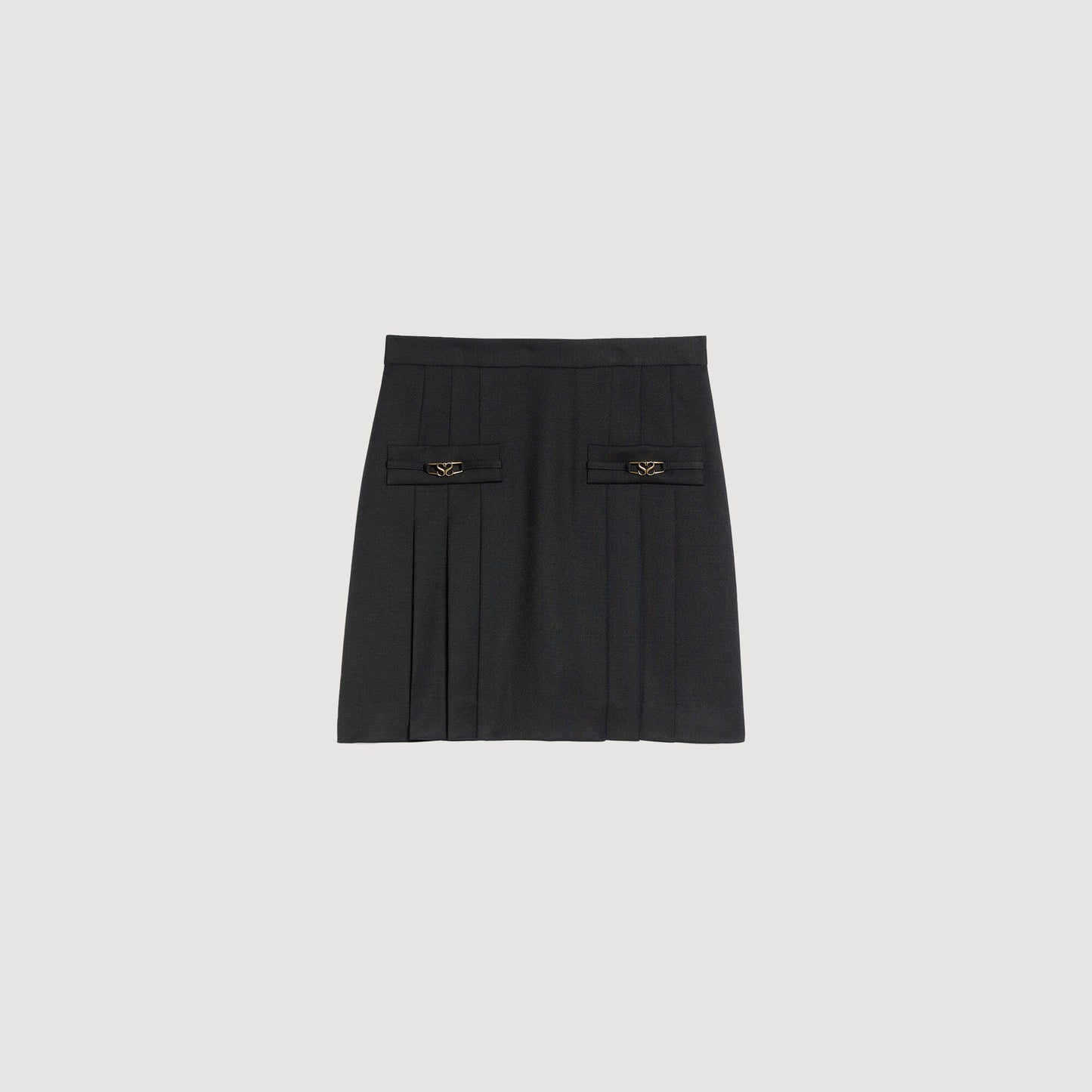 Short Skirt With Stitched Pleats Black