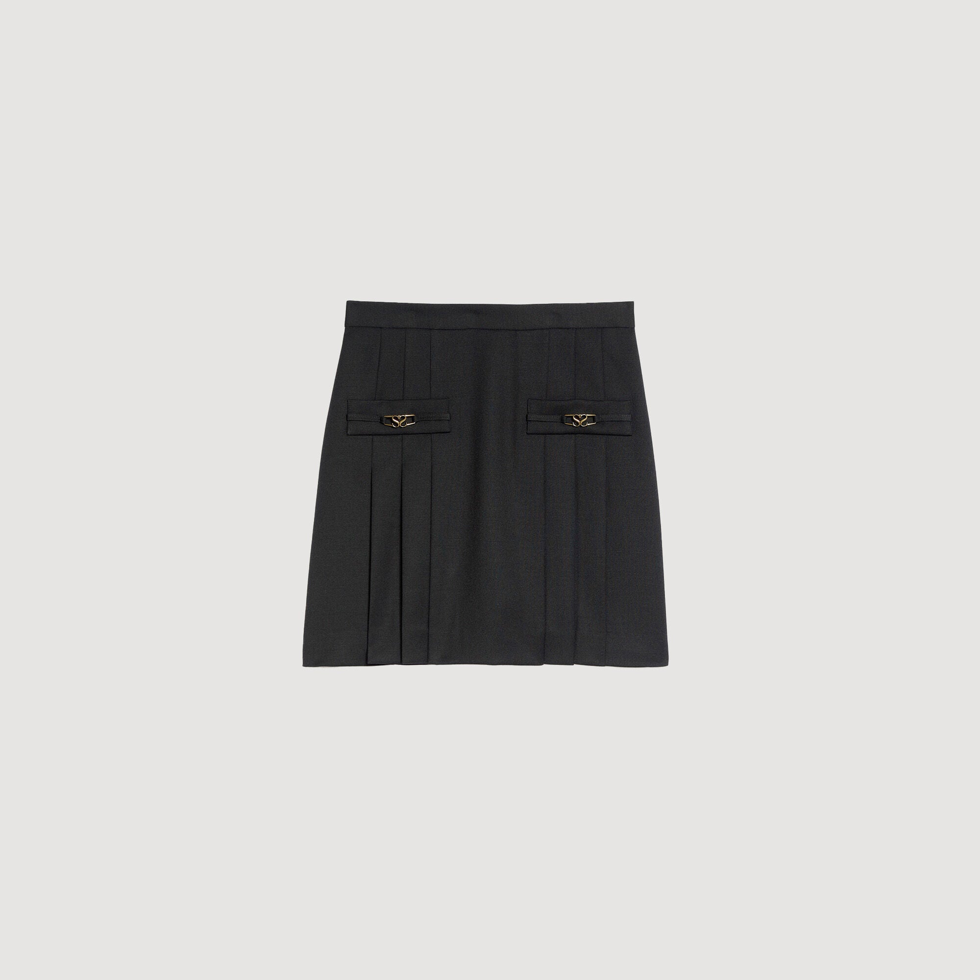 Short Skirt With Stitched Pleats Black