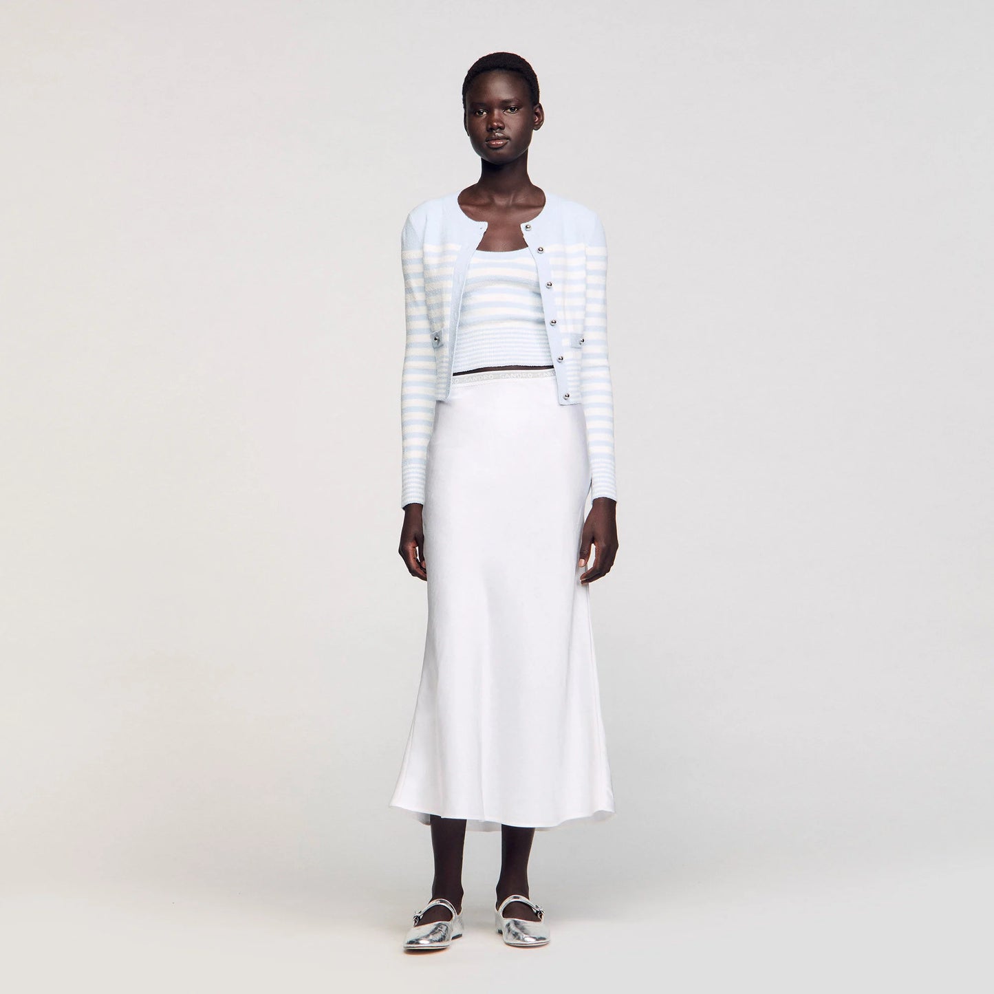 Long Satin-Effect Skirt Ecru
