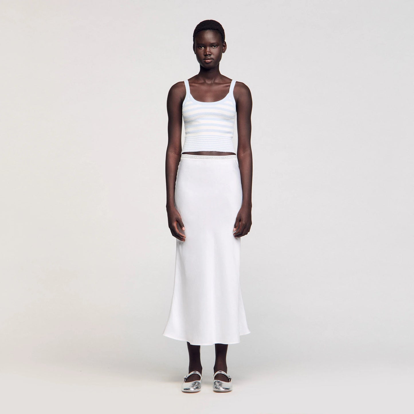 Long Satin-Effect Skirt Ecru