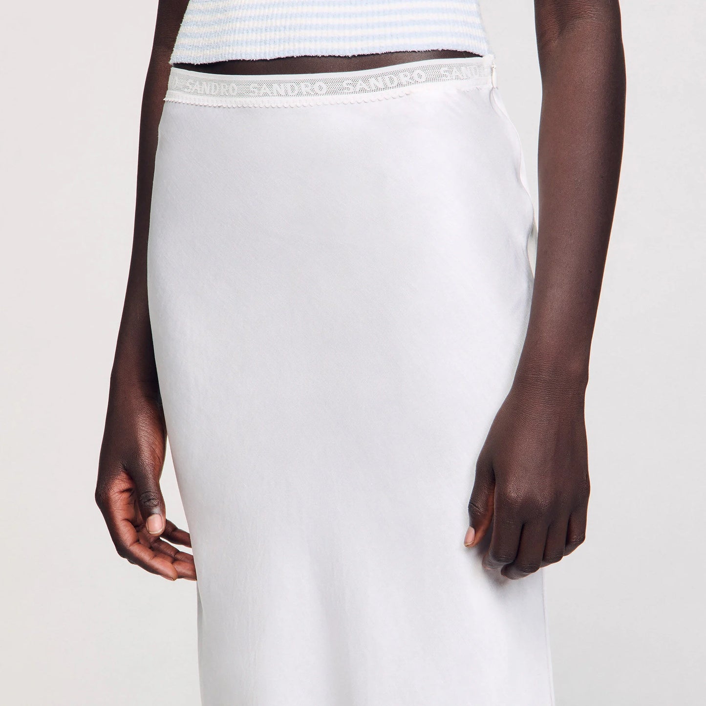 Long Satin-Effect Skirt Ecru