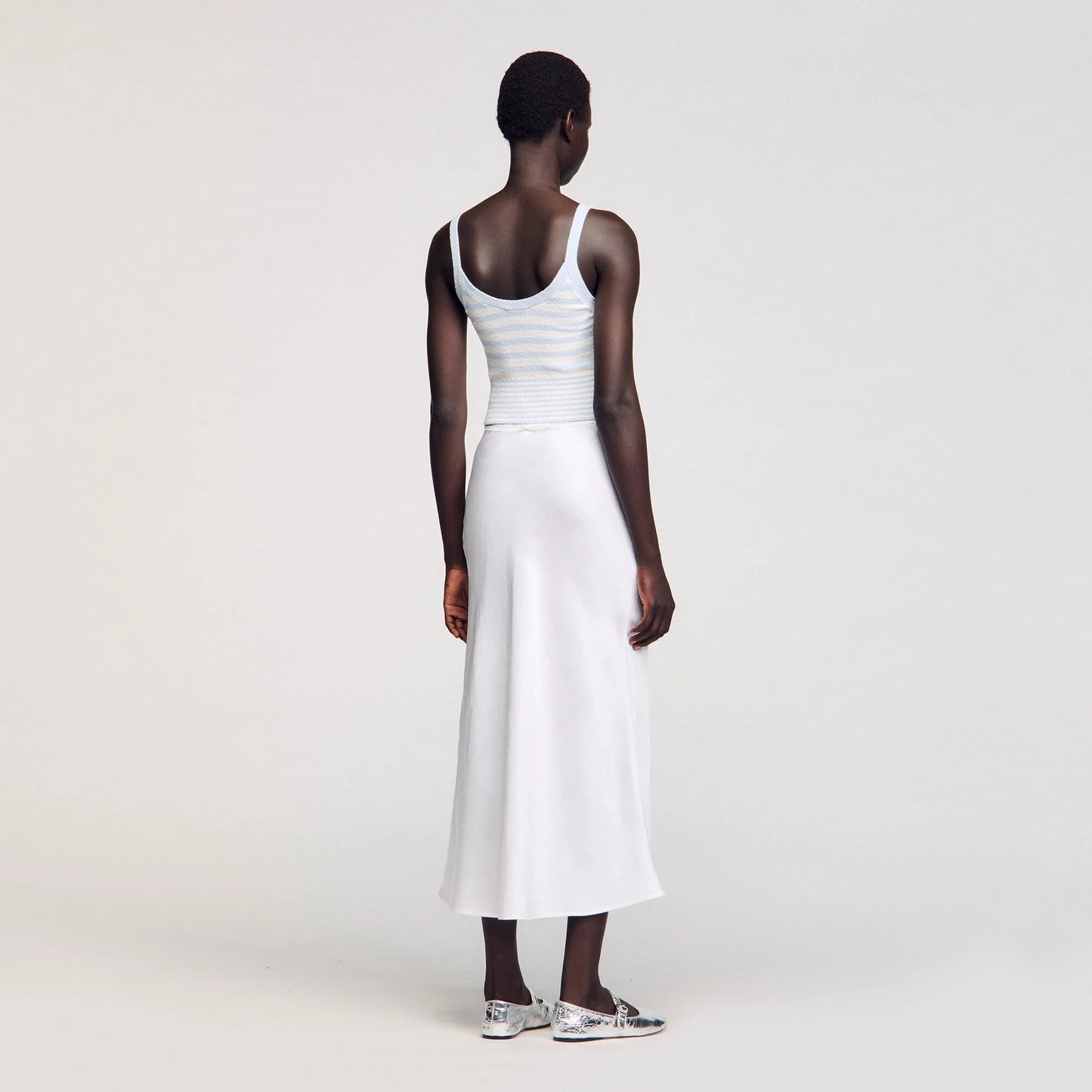 Long Satin-Effect Skirt Ecru