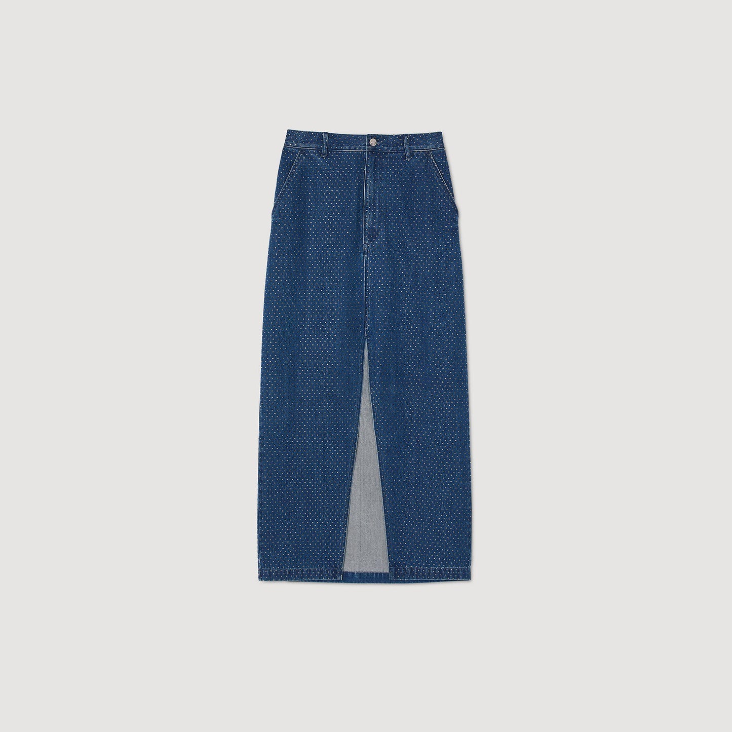 Rhinestone Denim Maxi Skirt Blue Jean