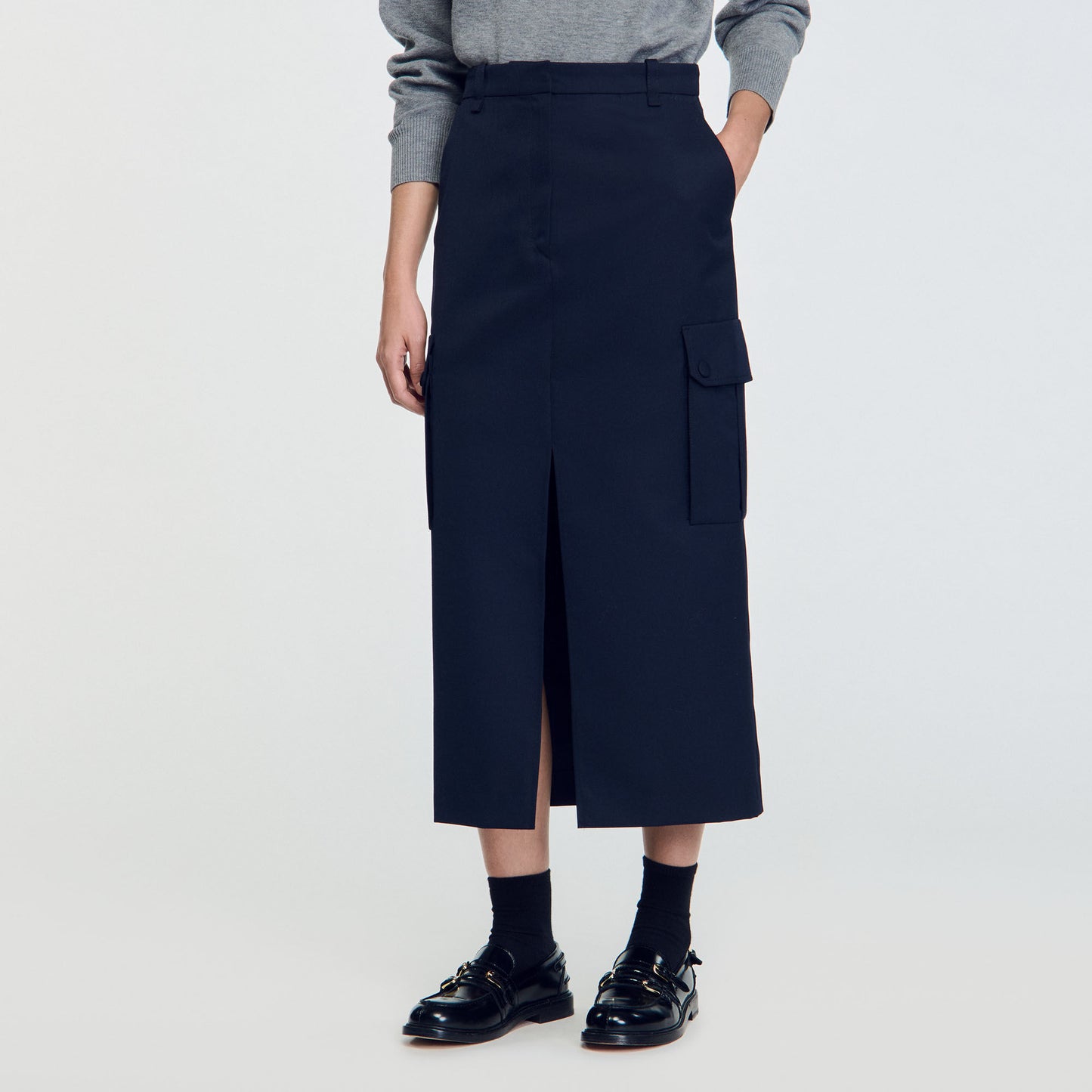 Long Cargo Skirt Navy Blue