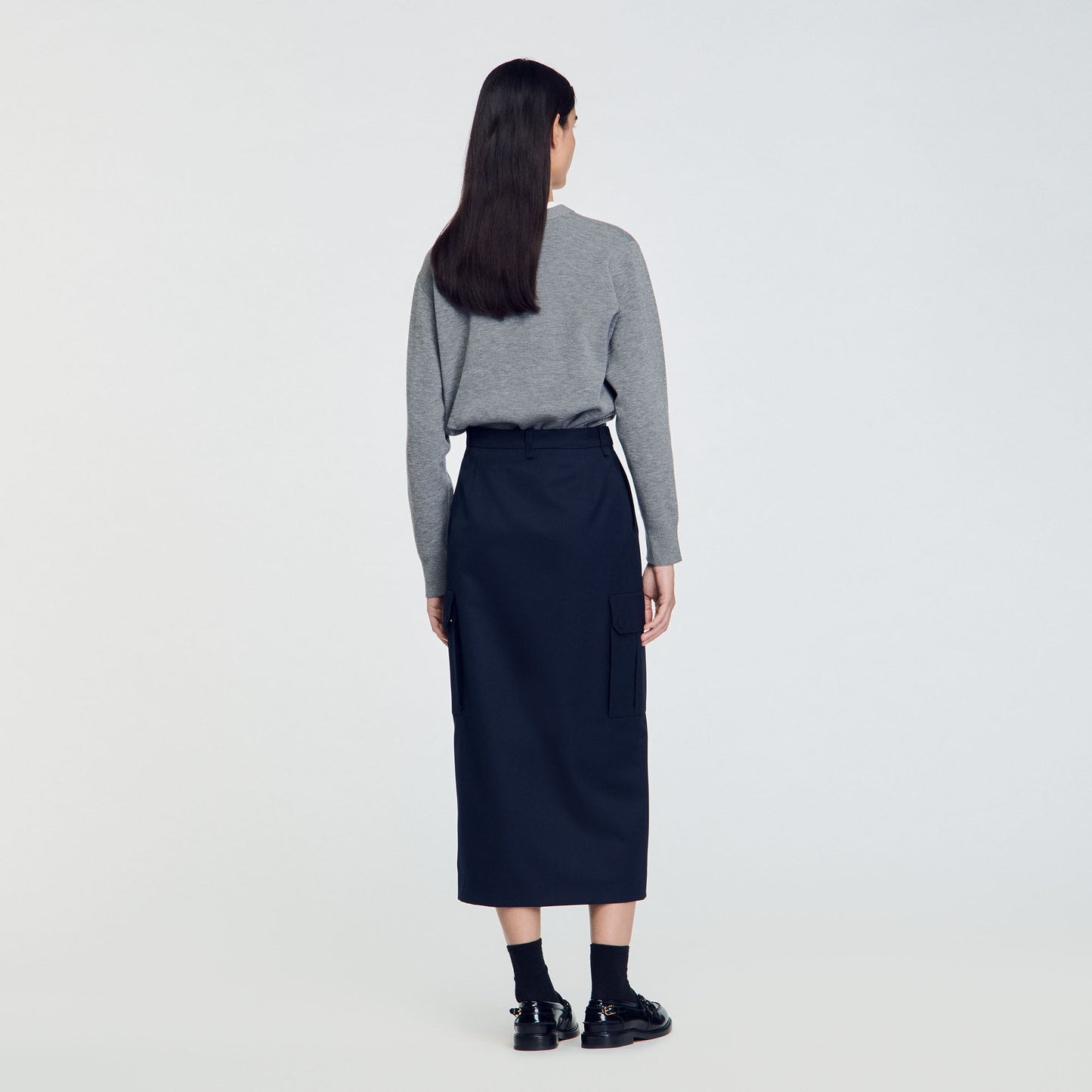 Long Cargo Skirt Navy Blue
