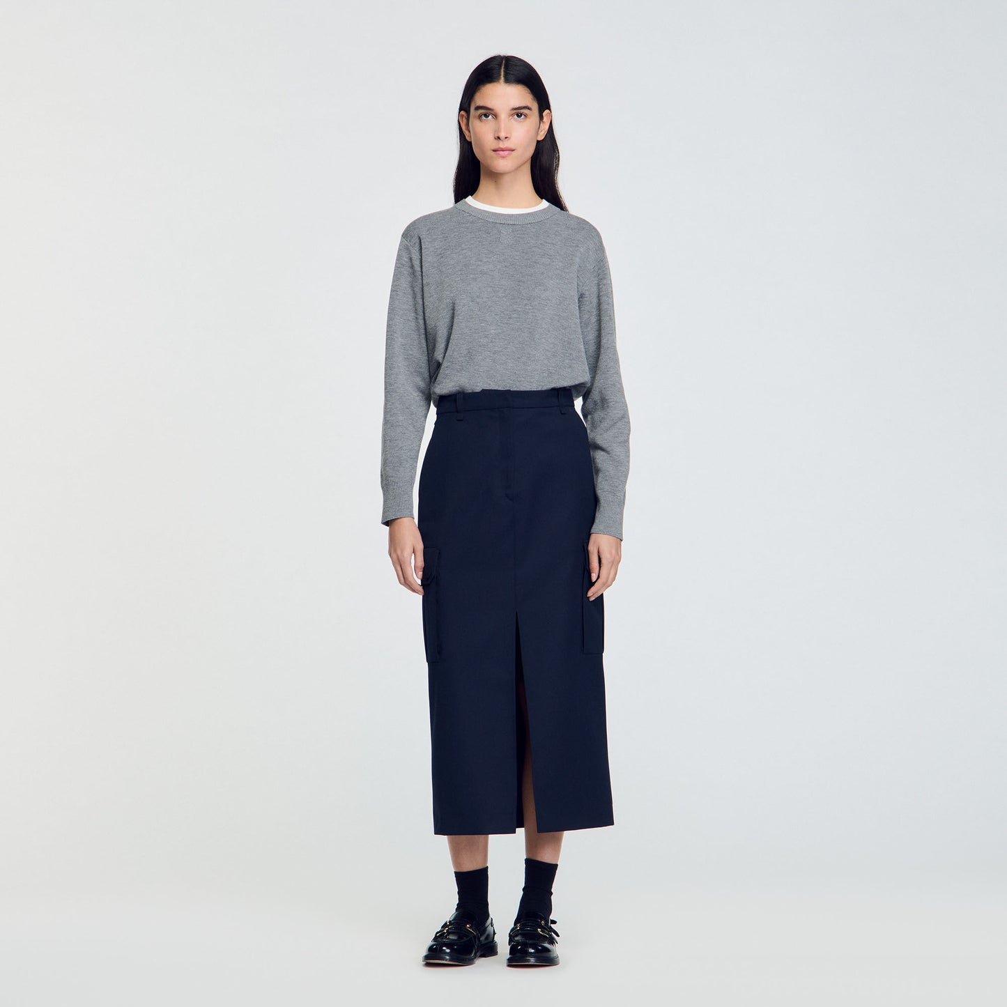 Long Cargo Skirt Navy Blue
