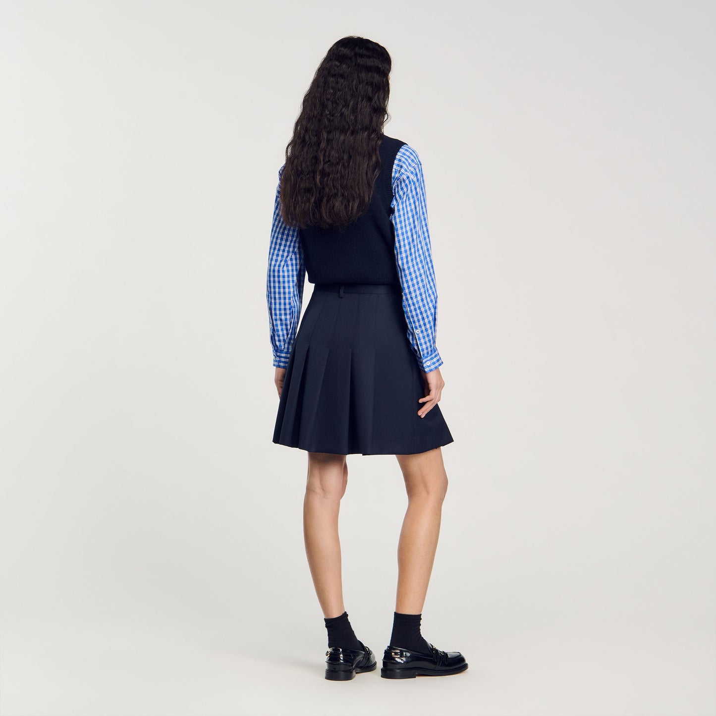 Short Asymmetrical Pleated Skirt Navy Blue